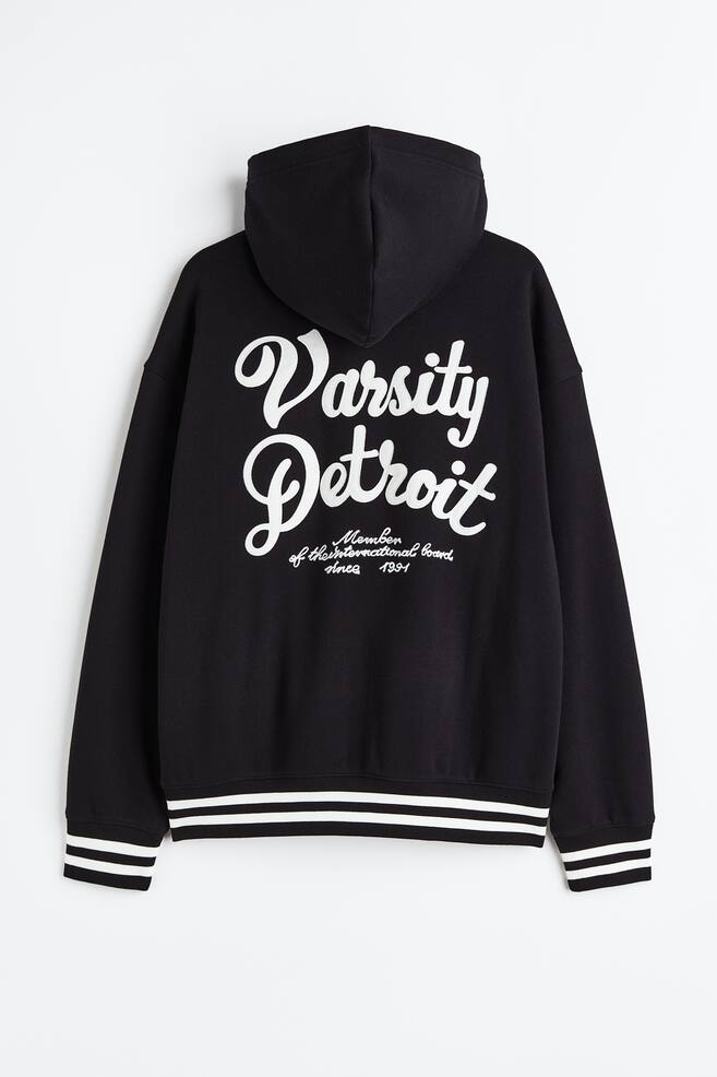 Oversized Fit Zip-through hoodie - Black/Varsity Detroit/Cream/Varsity Detroit - 3