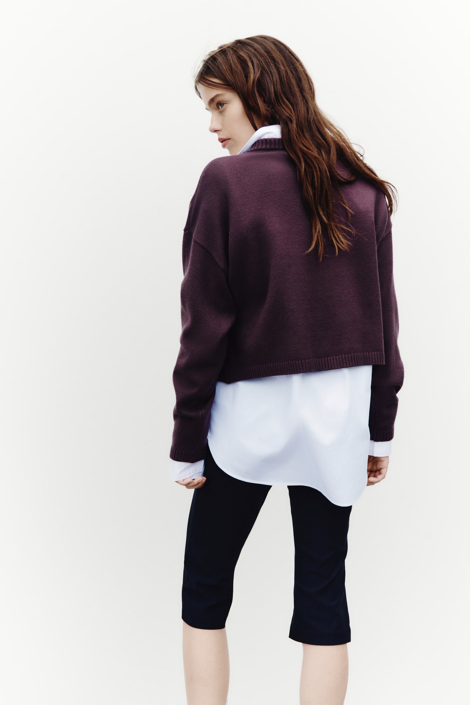 Женский свитер H&M Loose-Fit Cotton-Blend, цвет: Сливовый красный — фото 4