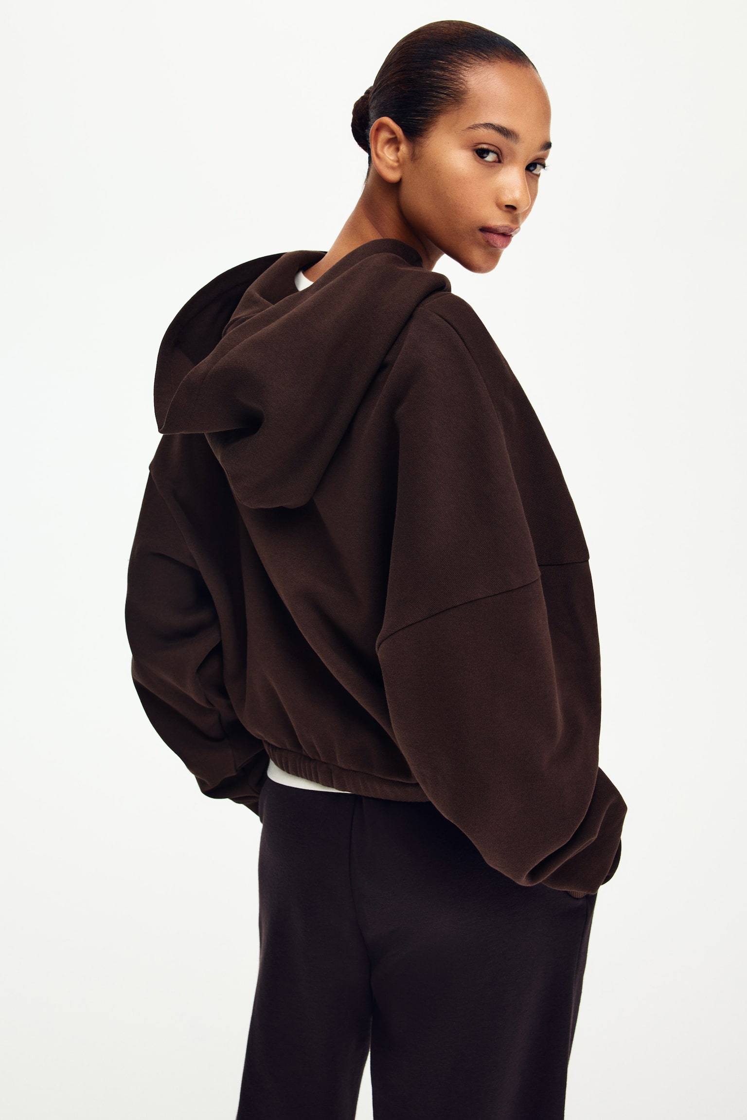 Женское худи H&M Drawstring zip-through, цвет: Коричневый — фото 5