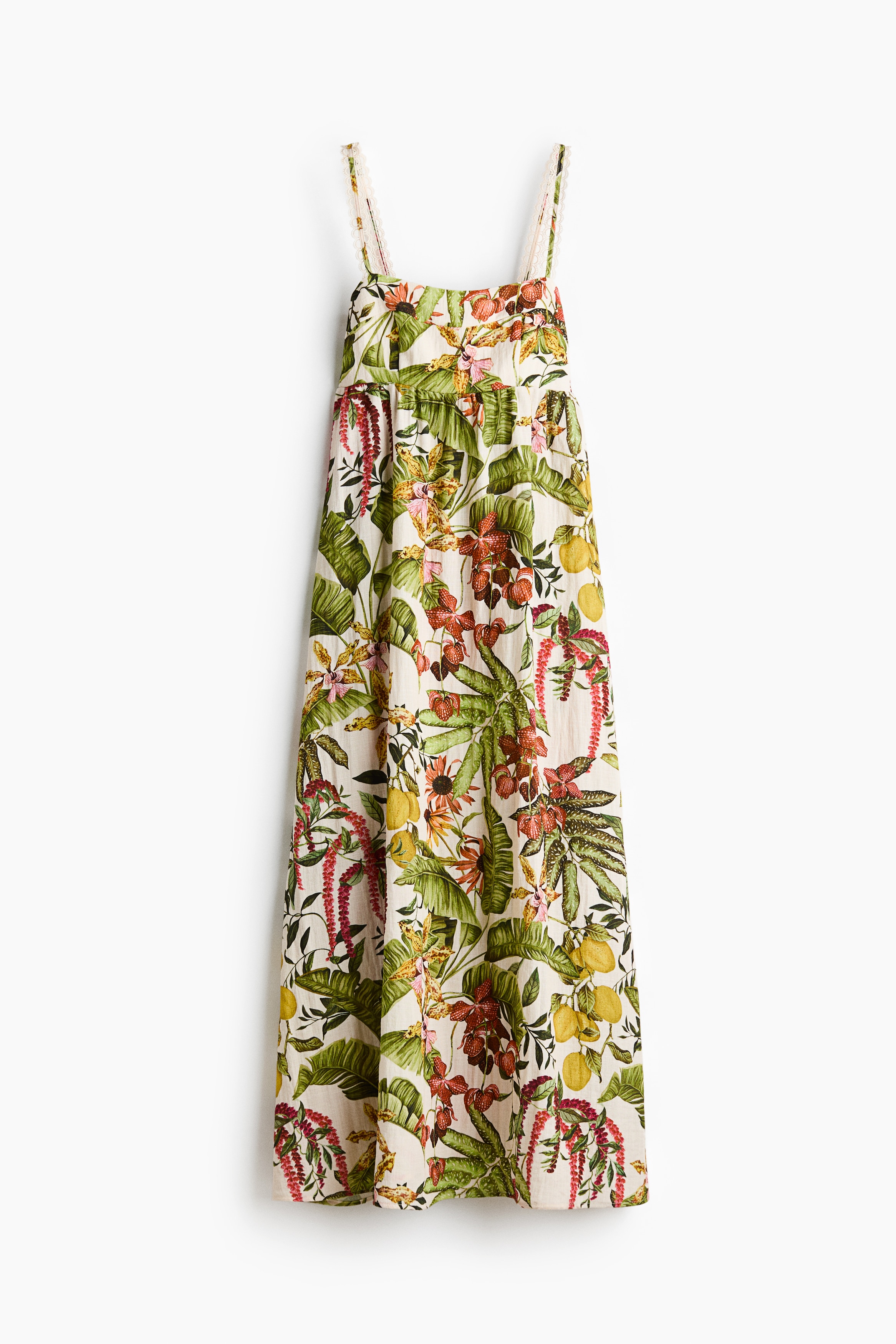 Vestido de tirantes con vuelo - Crema/Floreado/Verde intenso