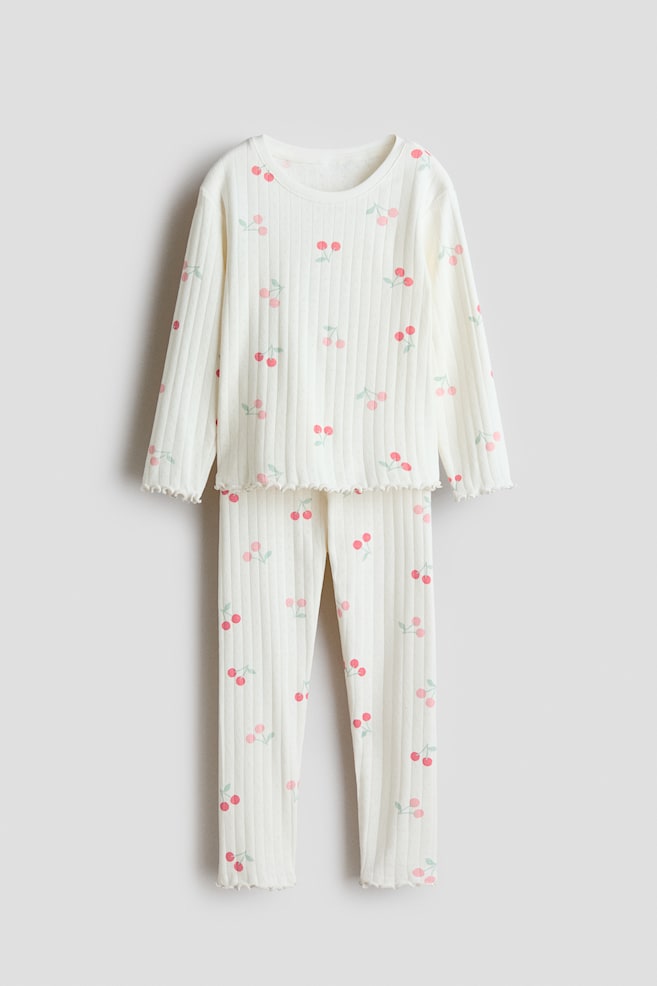 Ribbed cotton pyjamas - White/Cherries/Light pink/Floral - 1