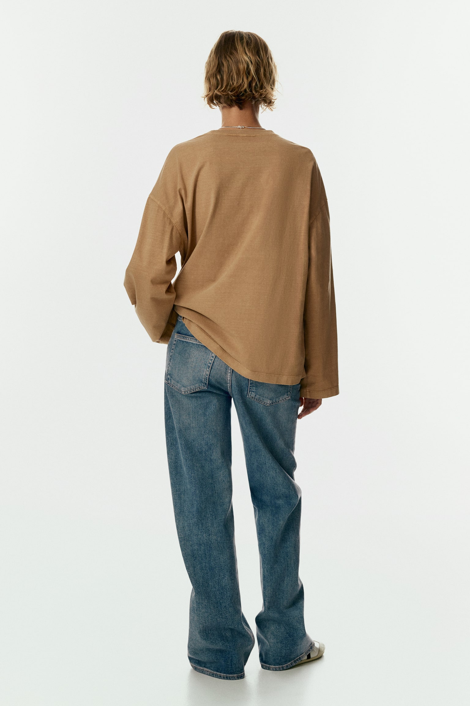 Long-sleeved cotton top - Beige/Light beige/Black - 3