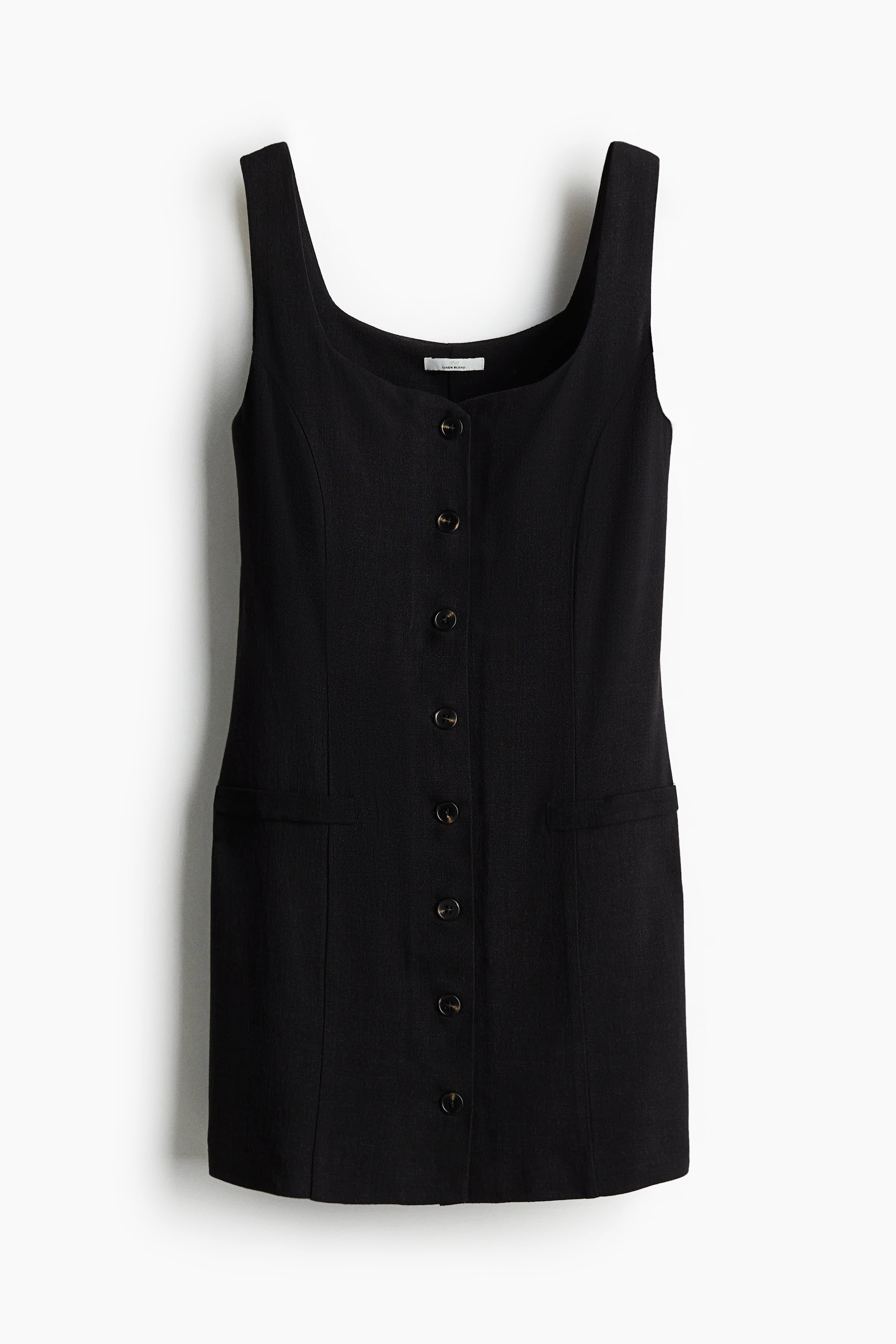 Mouwloze jurk van linnenmix - Zwart/Lichtbeige/krijtstrepen