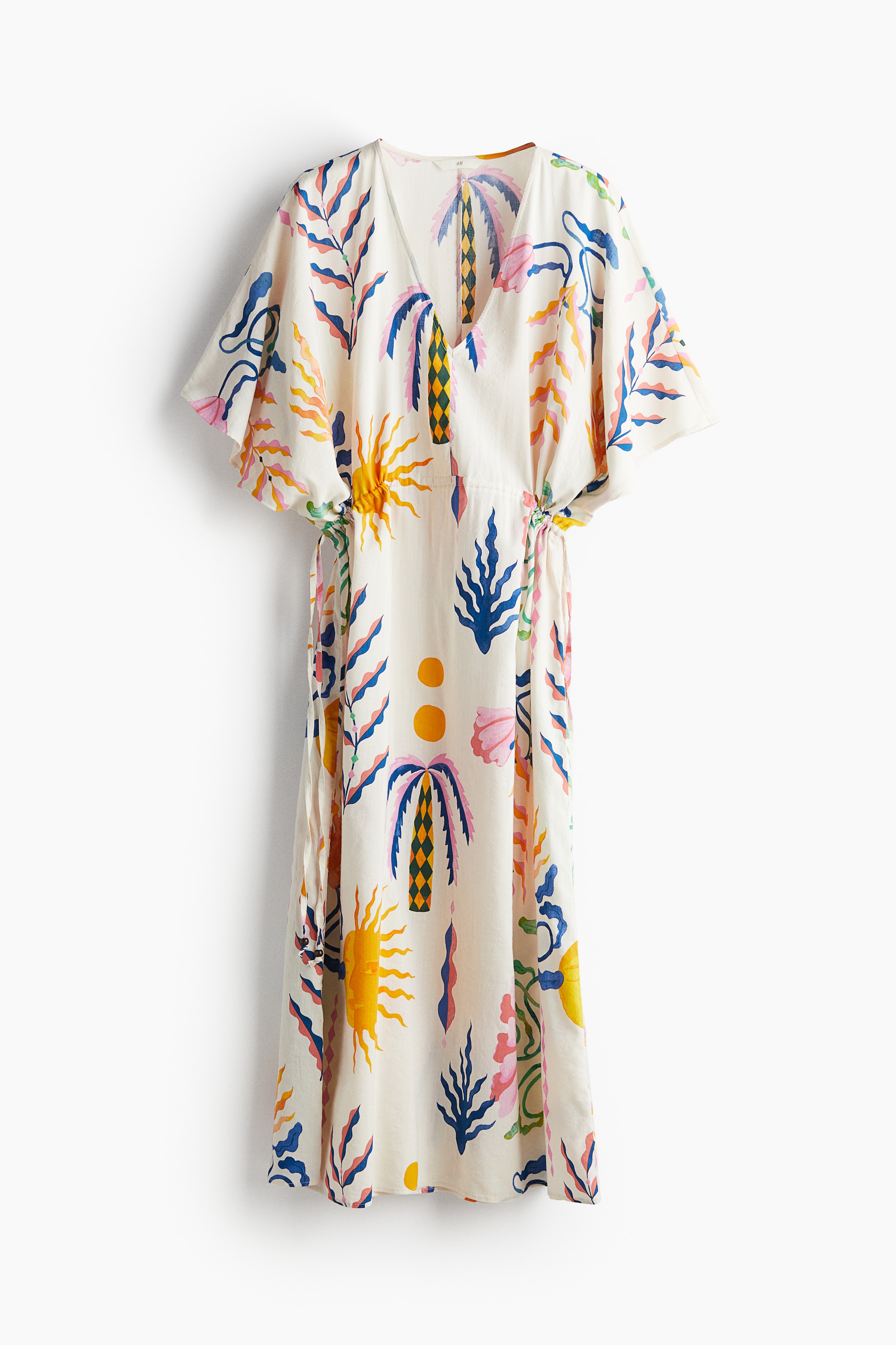 Women's White/Blue striped Drawstring-detail kaftan dress | H&M