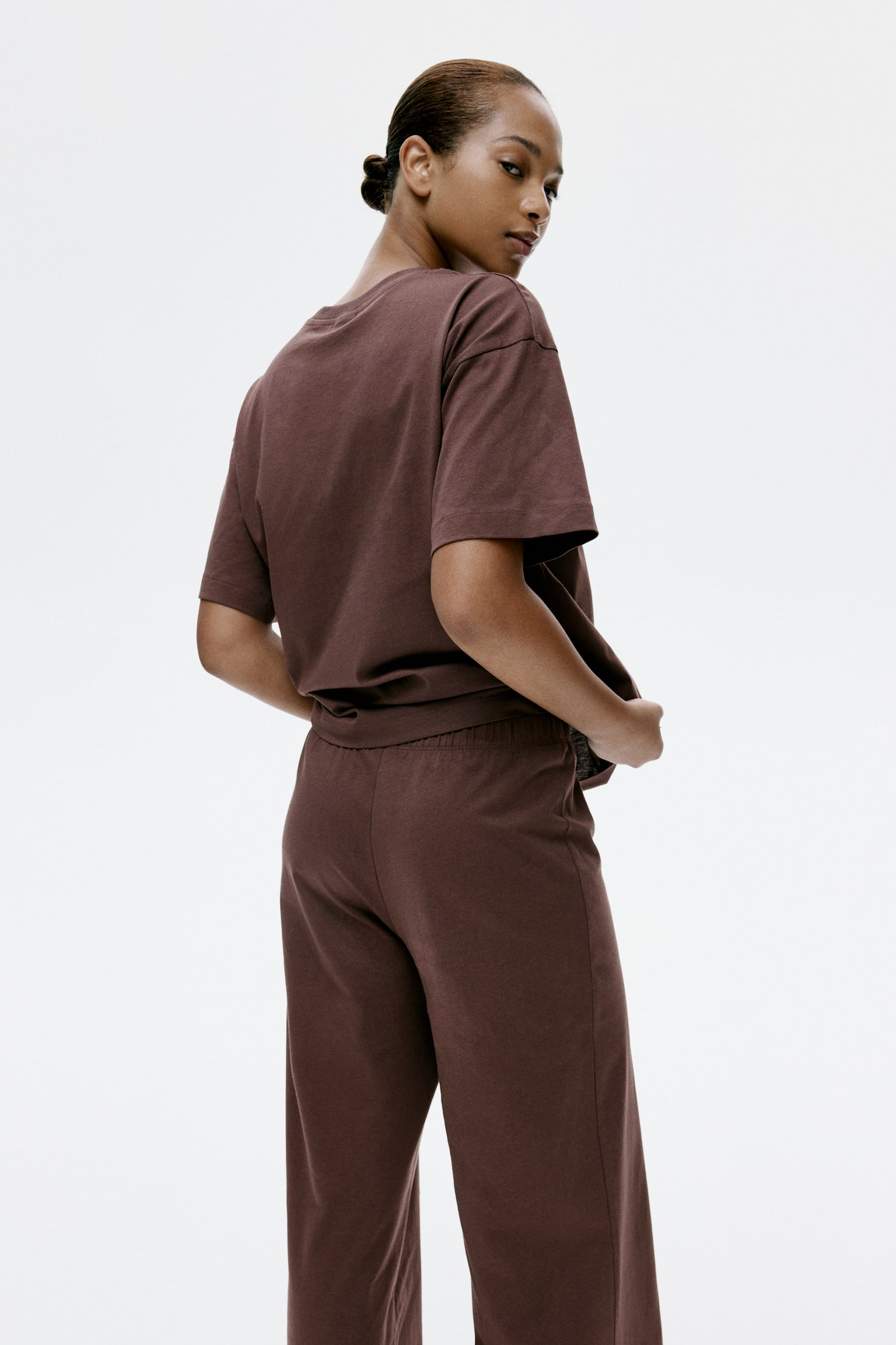 Пижама от памук - Кафяв/Buongiorno/Кремав/Цветя/Черен/Точки - 3