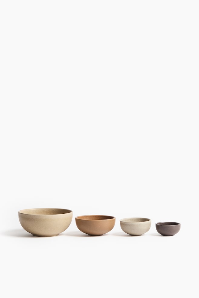 4-piece stoneware bowl set - Dark brown/Beige/Orange - 1