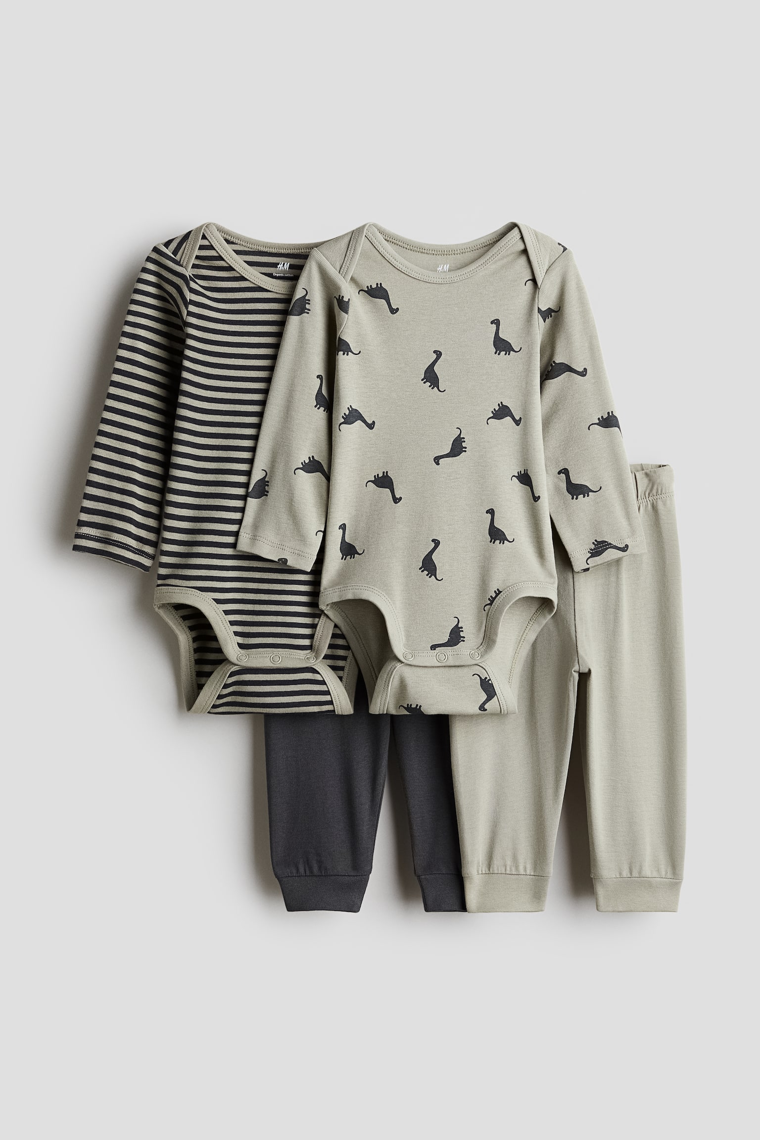 4-piece cotton jersey set - Light khaki green/Dinosaurs/Light grey/Dogs/Light blue/Vehicles/Dark grey/Hearts - 1