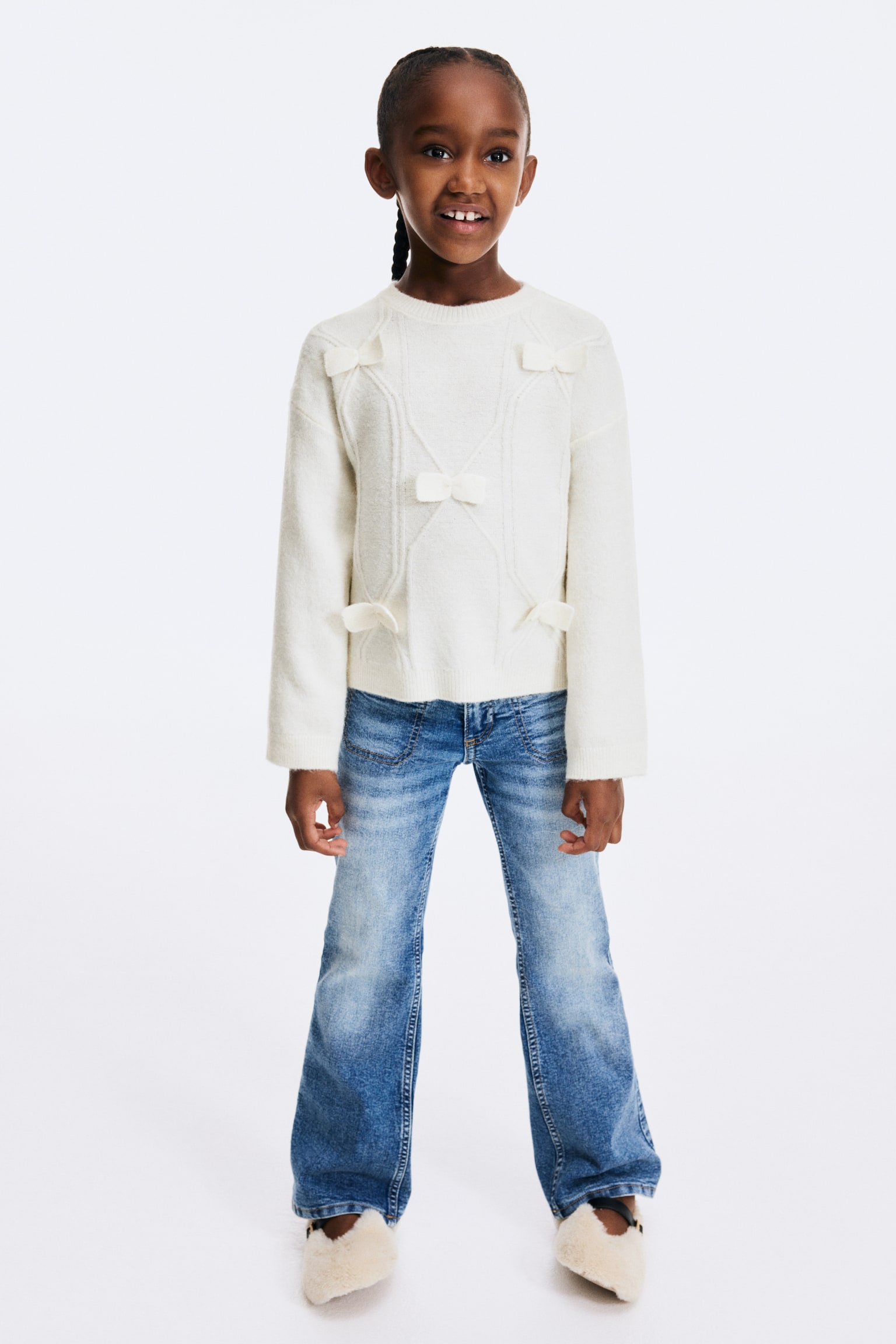 Bow-detail knitted jumper - Cream/Light pink/Light blue - 3