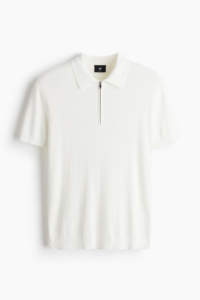 Slim-Fit Half-Zip Polo Shirt - White - 1