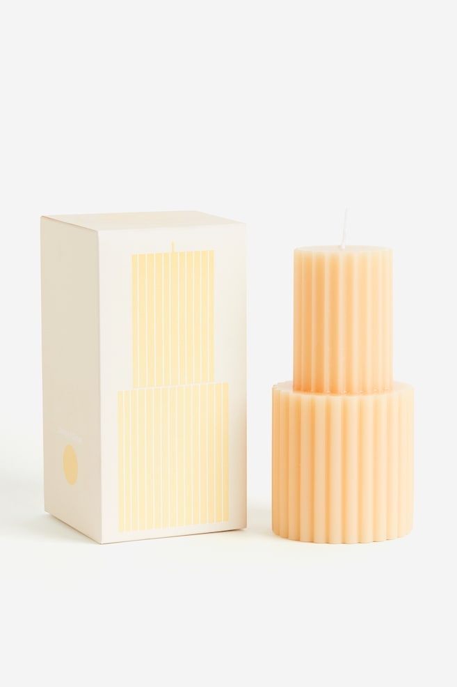 Bougie pilier de forme fantaisie - Orange clair/Beige - 1