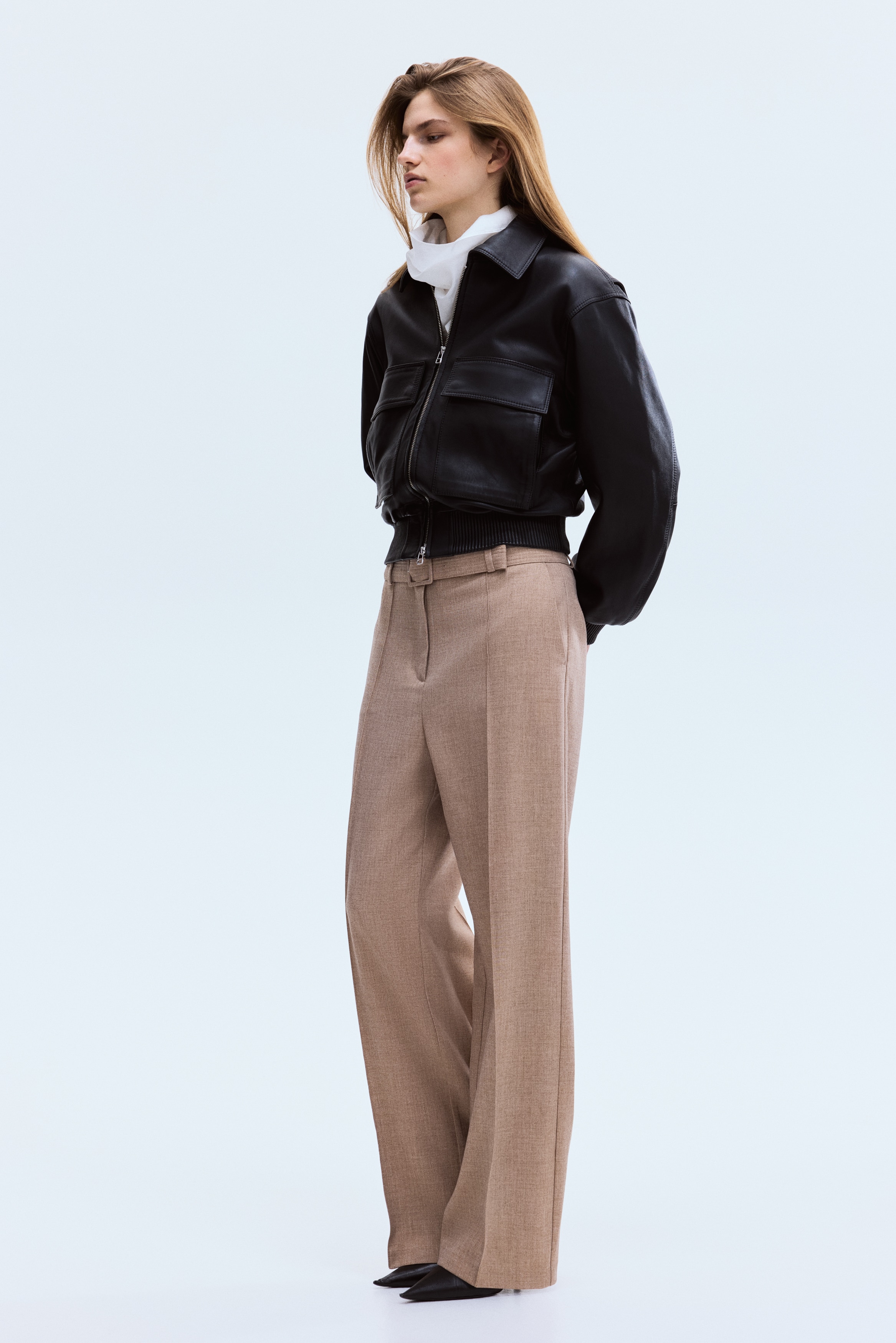 Elegante Hose mit Gürtel - Beige/Dunkelbraun