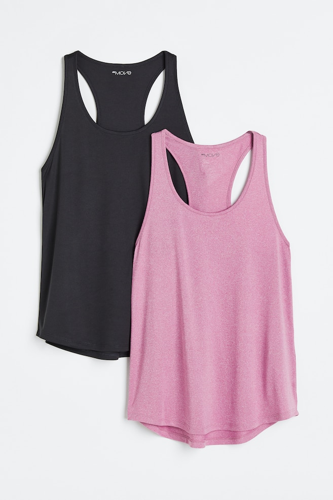 2-pack sports vest tops - Pink marl/Black/Black/Light greige/Dark green/White/Cerise/Light pink - 1