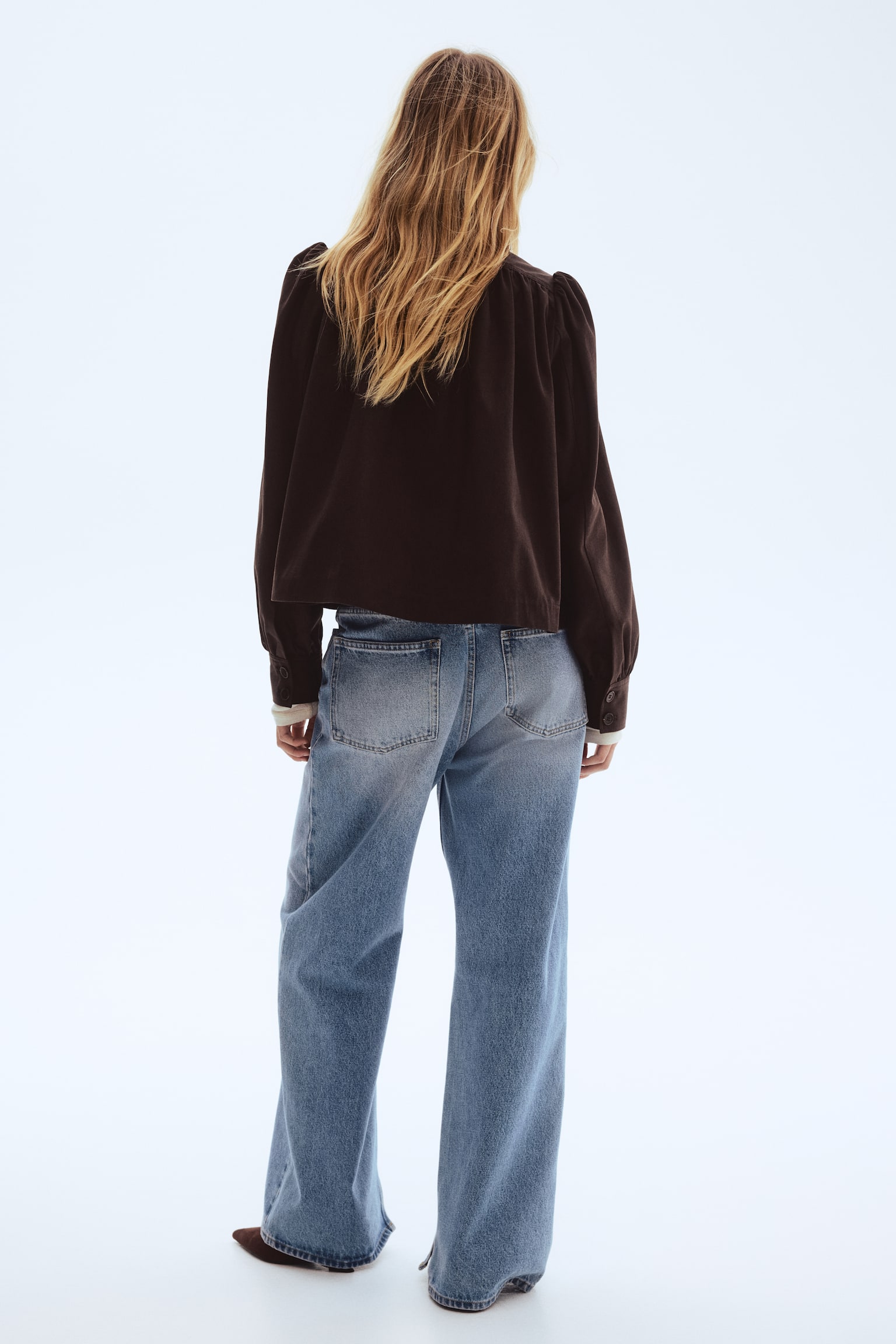 ז'קט טוויל עם שרוולים נפוחים - חום כהה/בז' - 3