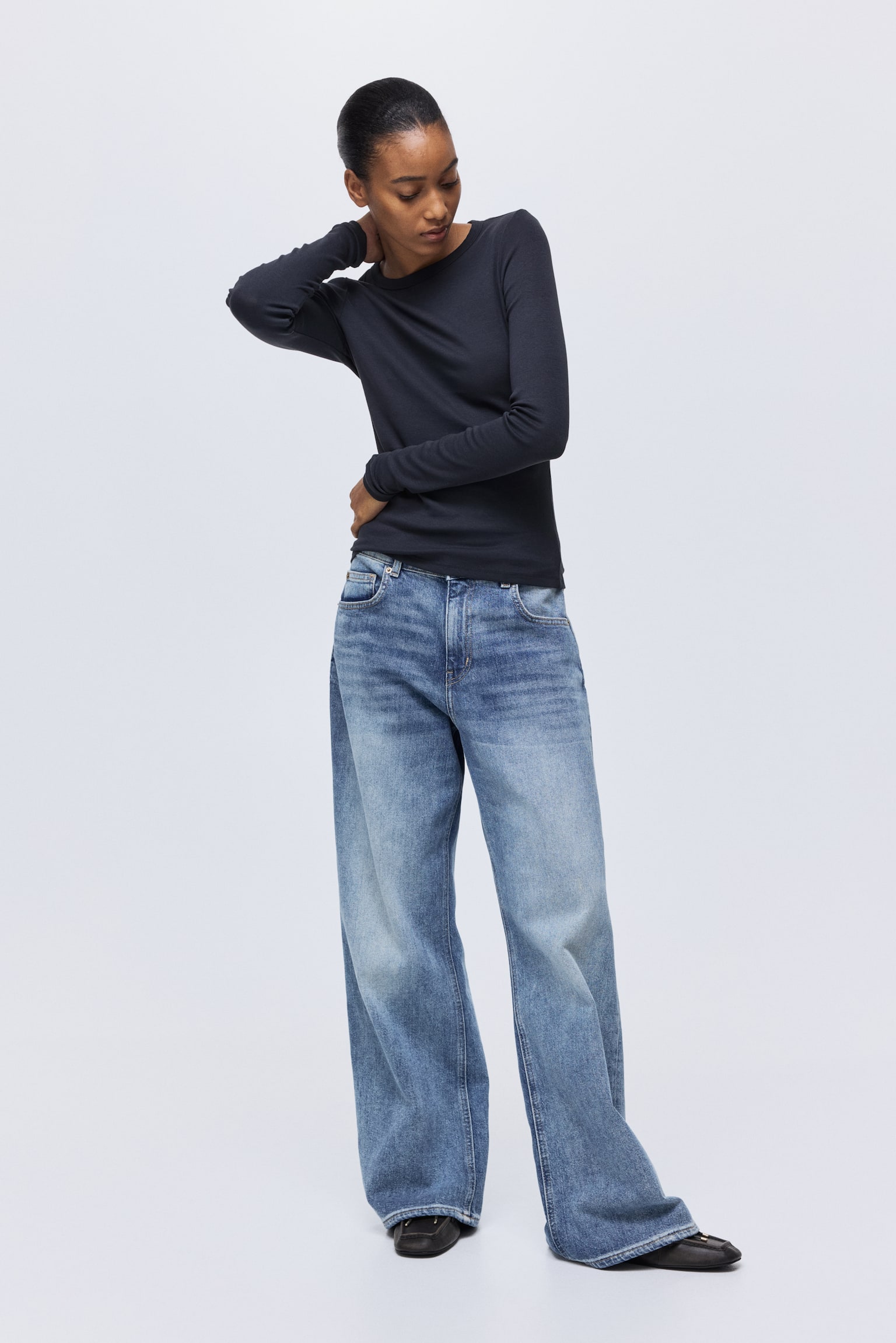 Long-sleeved jersey top - Navy blue/Black/Dusty brown/Light pink/Dark brown/Burgundy/White/Blue-grey/Light beige - 5