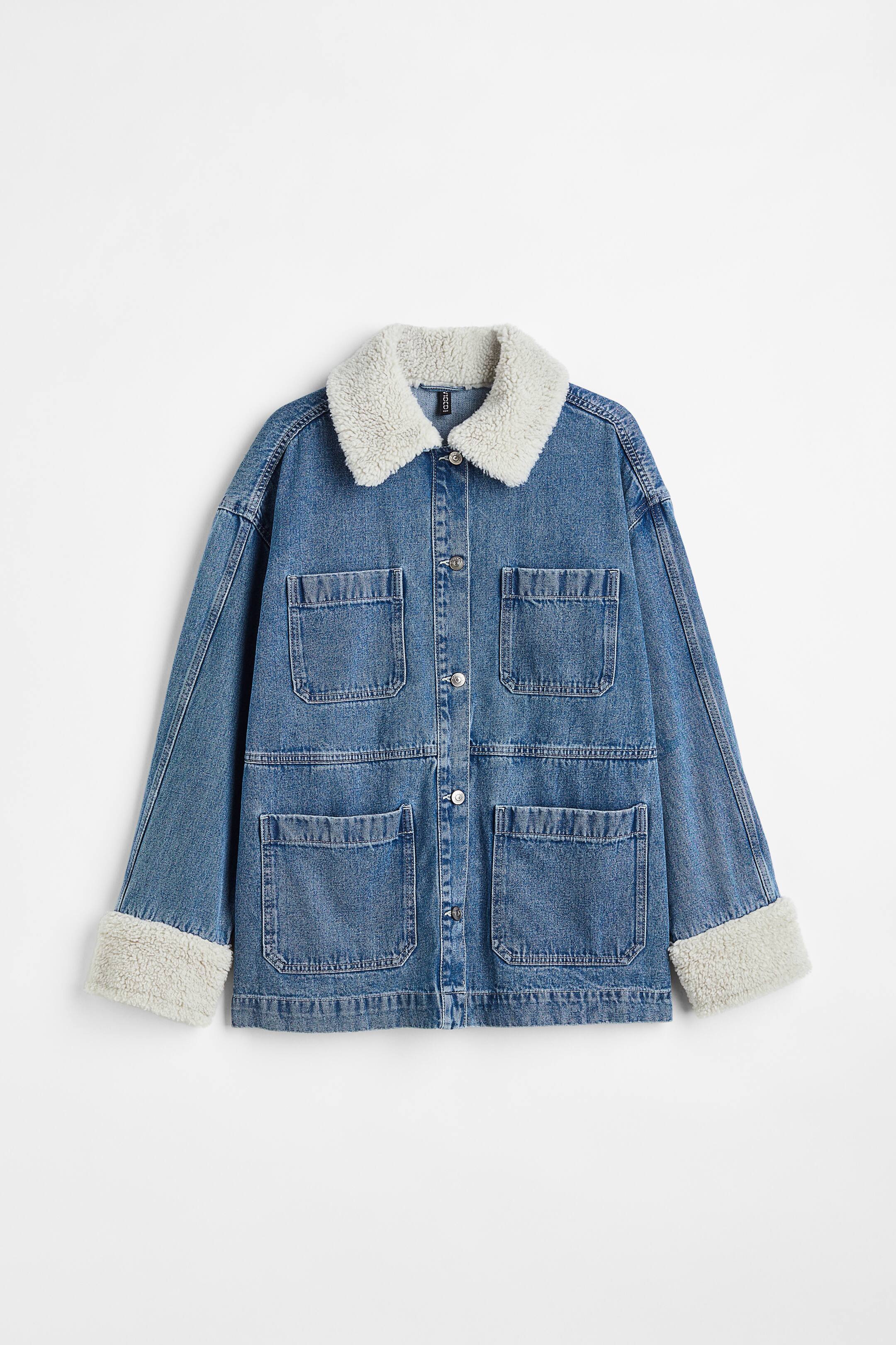 Sherpa Lined Denim Borg Collar Denim Jacket Ladies H&M+ Borg