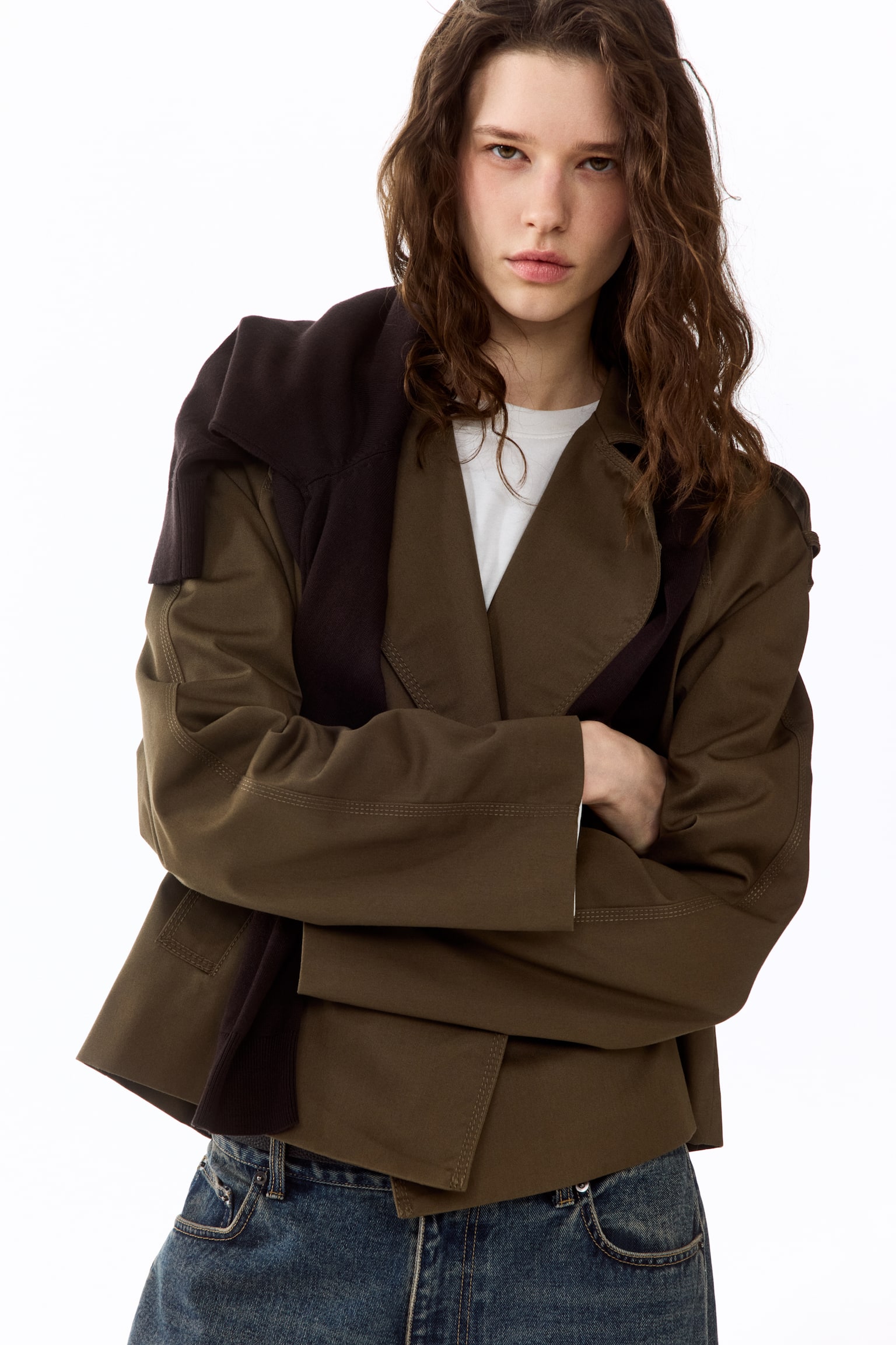 Short trench coat - Dark khaki green/Beige - 3