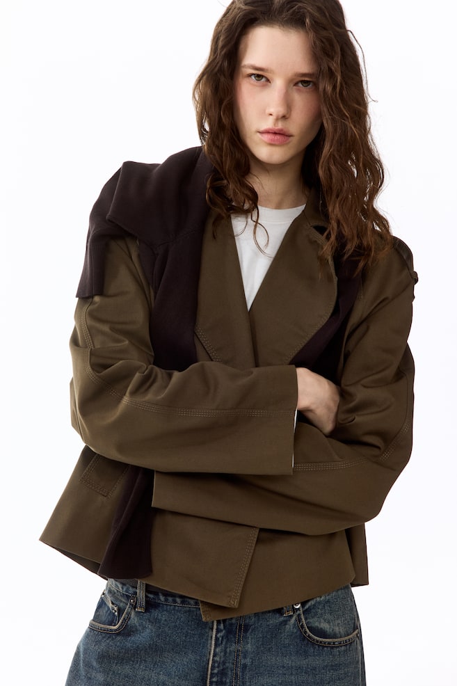 Short Trench Coat - Dark khaki green/Beige - 3
