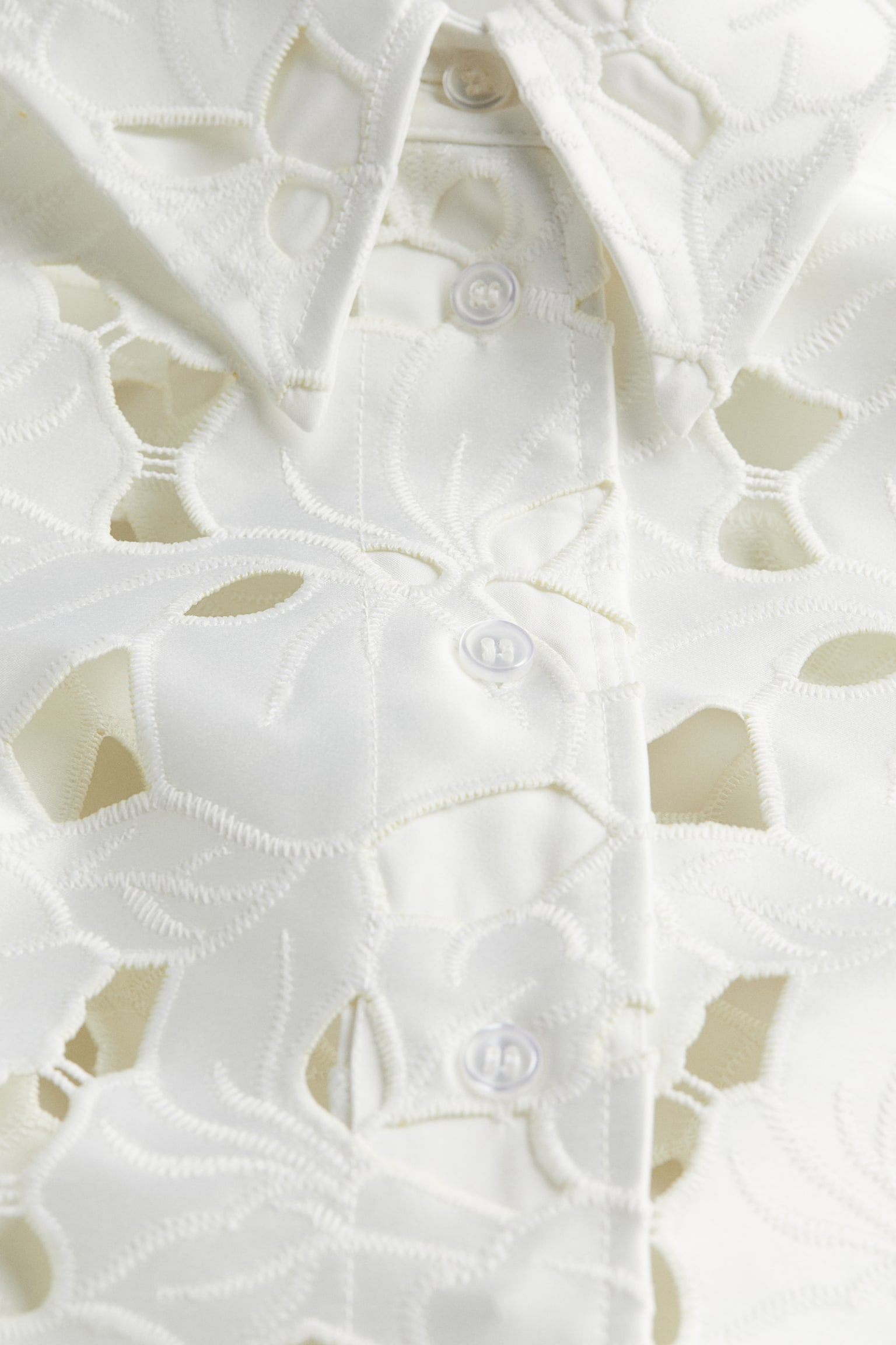 Broderie Anglaise Satin Shirt - White - 9