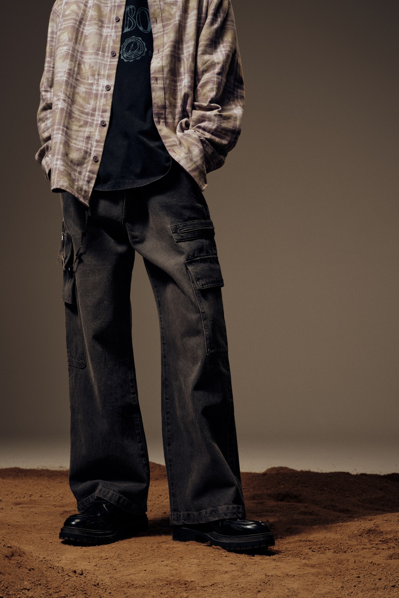 寬鬆工作牛仔褲 - 丹寧灰/丹寧黑 - 6