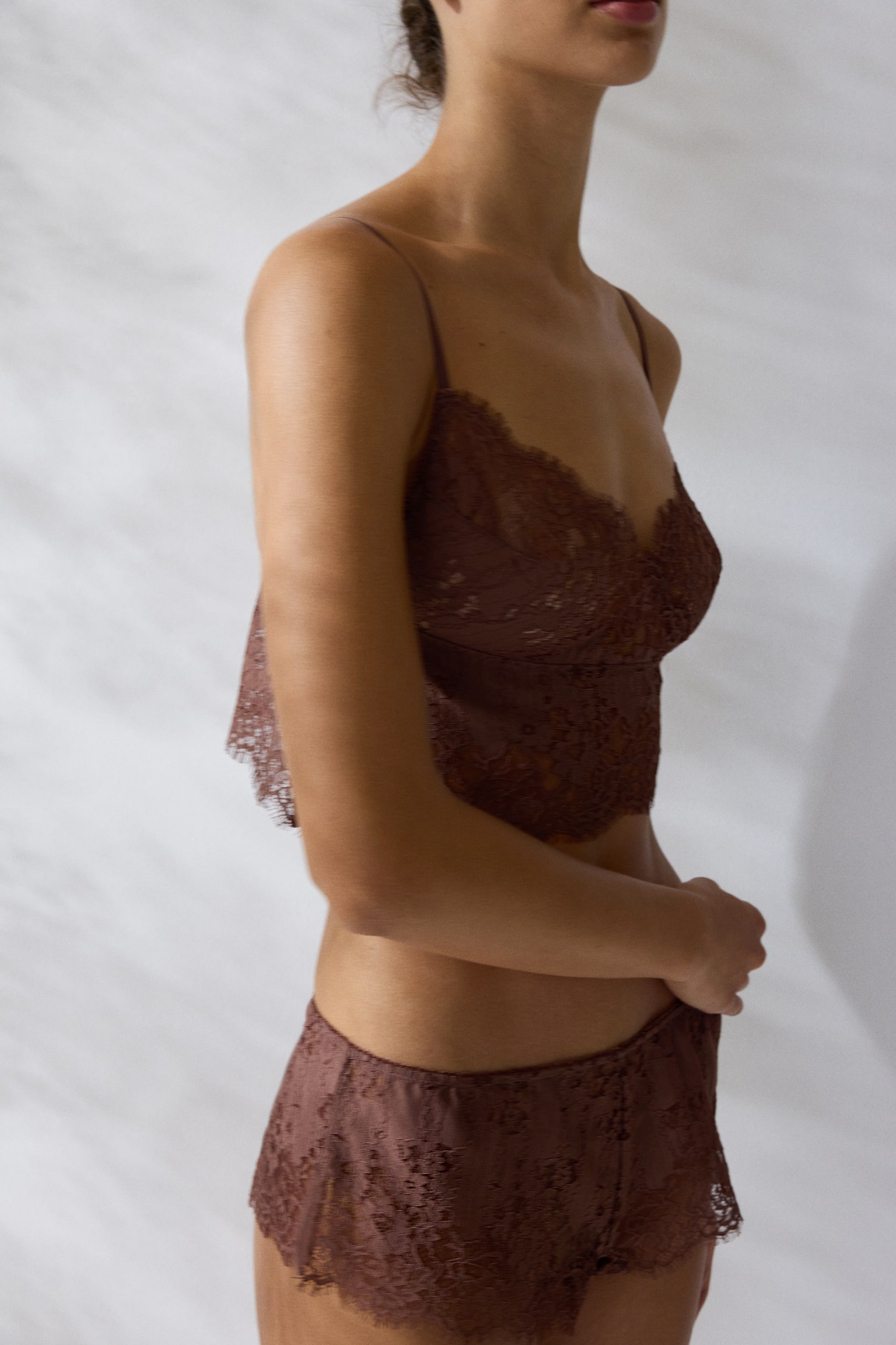 Asymmetric lace bralette - Dark dusty pink/Black - 4