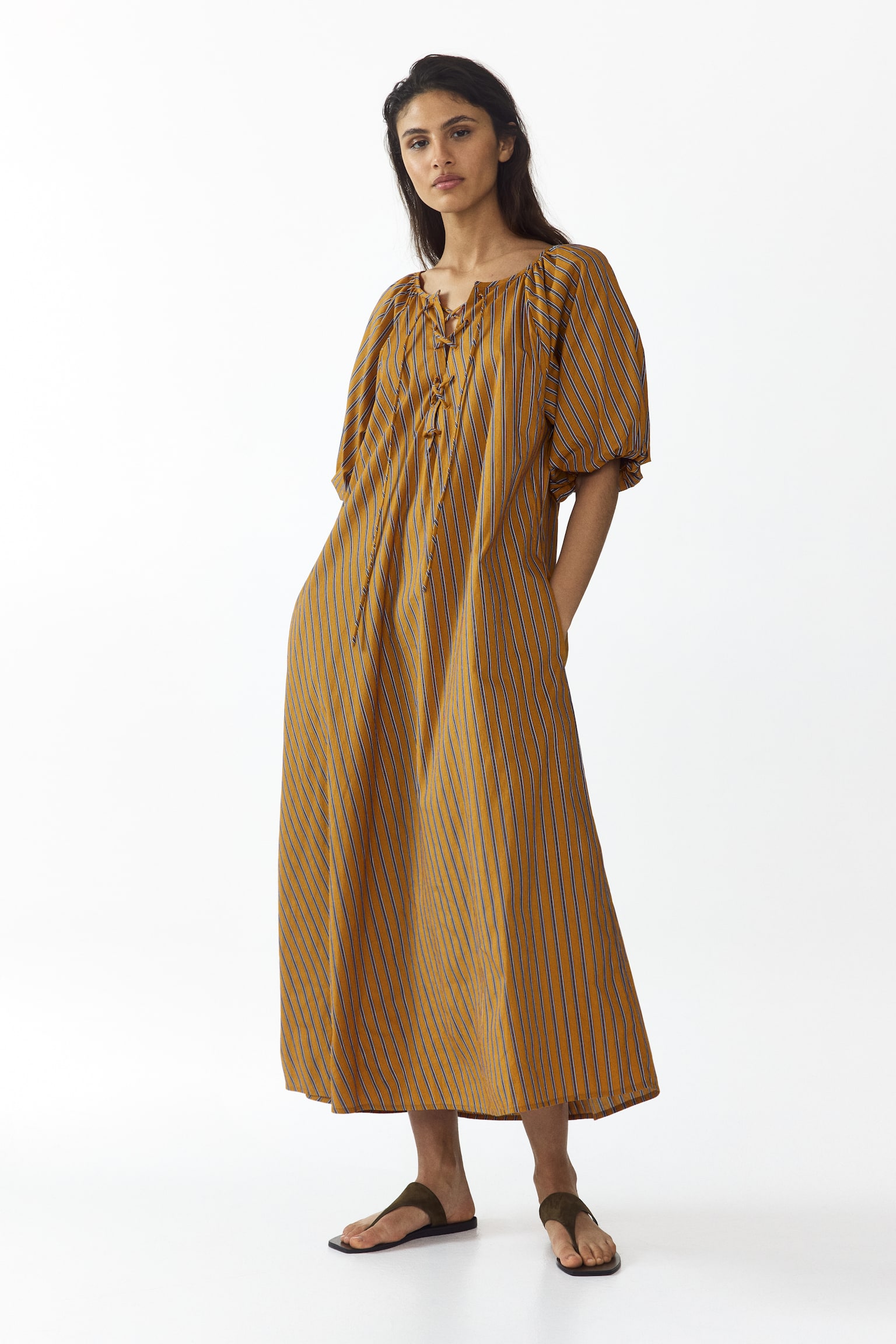 A-line poplin dress - Brown/Striped - 3