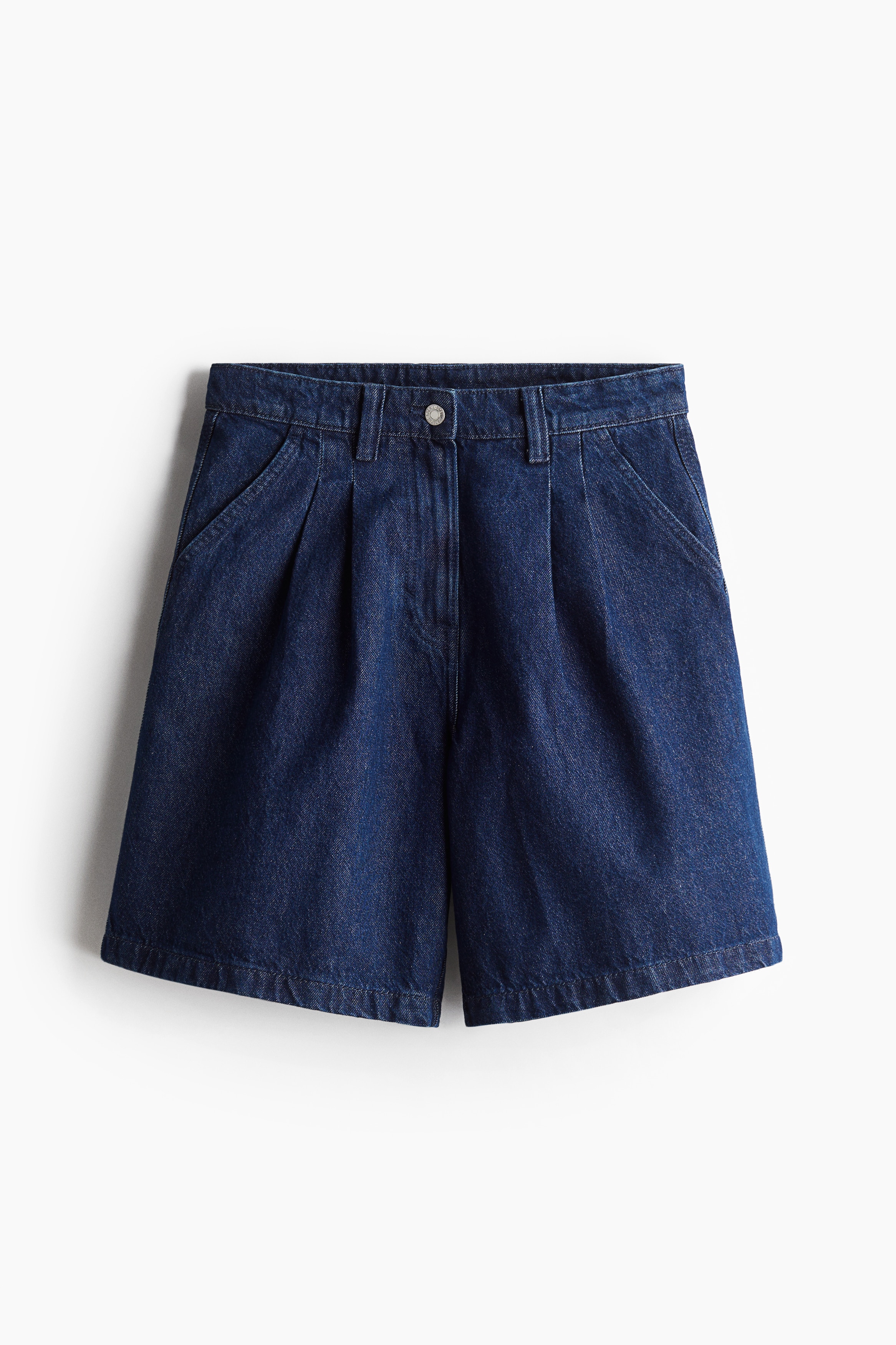Pleated Denim Shorts - Dark denim blue/Cream