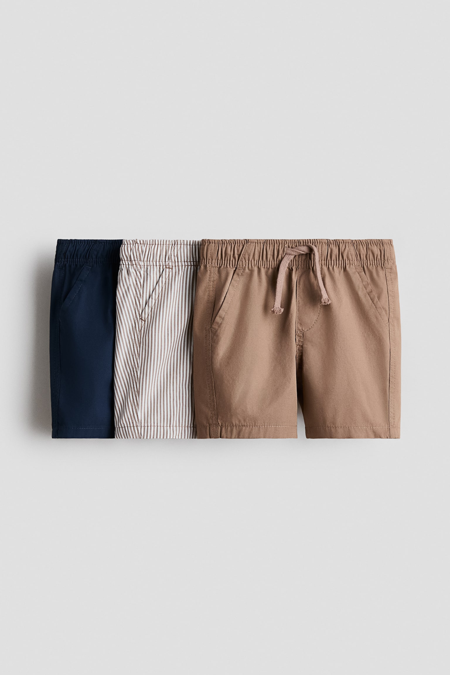3er-Pack Baumwollshorts - Hellbraun/Marineblau