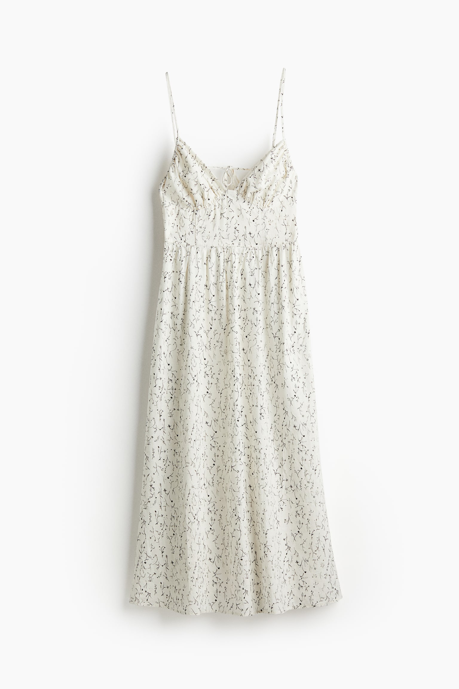 Linen Blend Strappy Dress - White/Pattern - 2