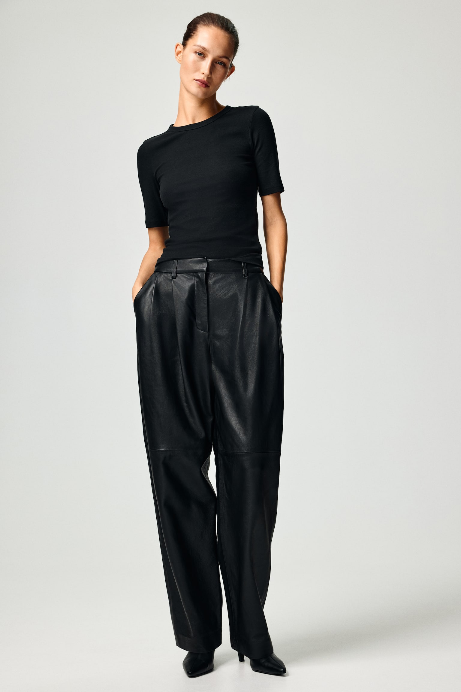 Ribbed T-shirt - Black/Cream/Grey marl - 5