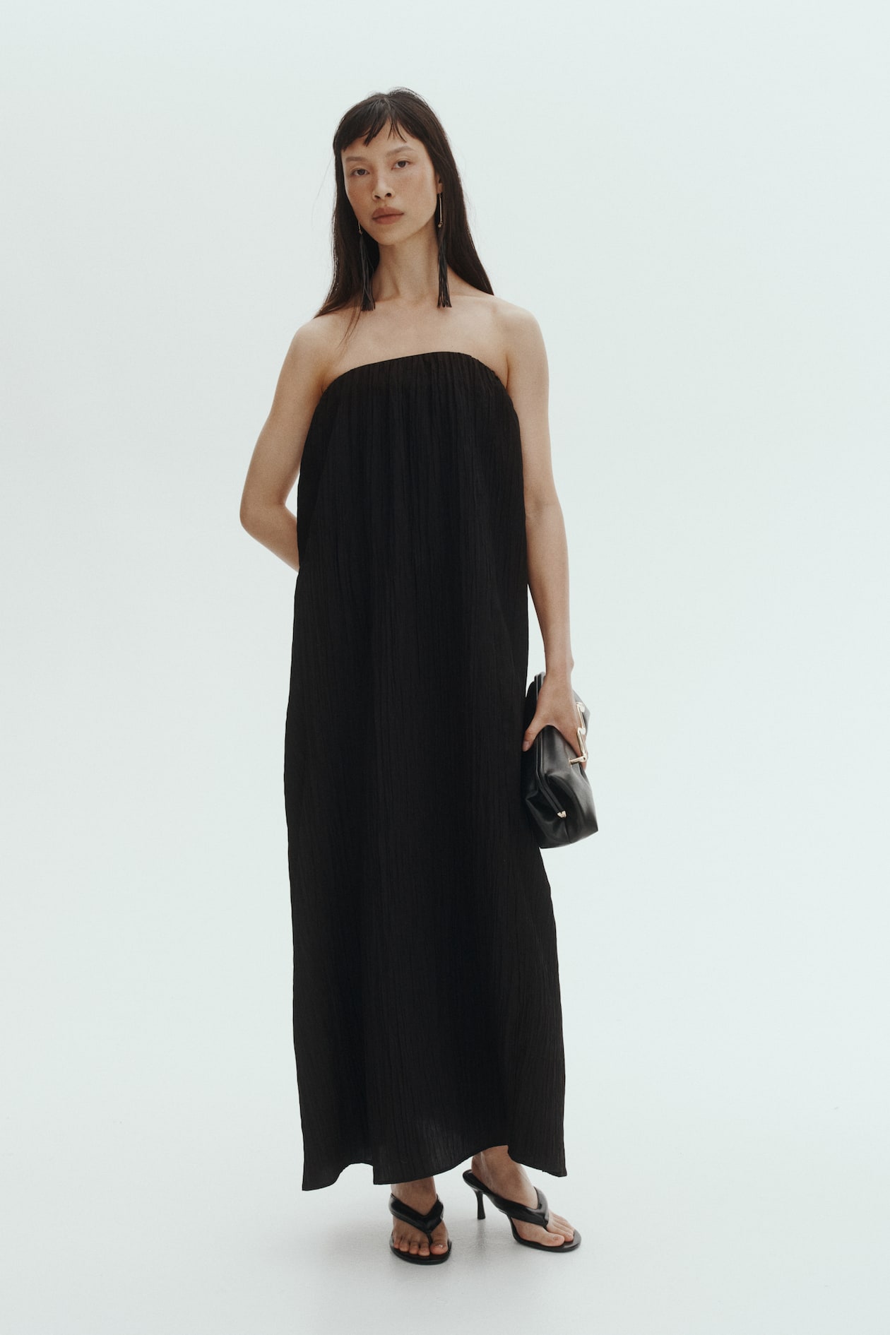 Ladies - Black Crinkled Bandeau Dress - Size: XXL - H&M