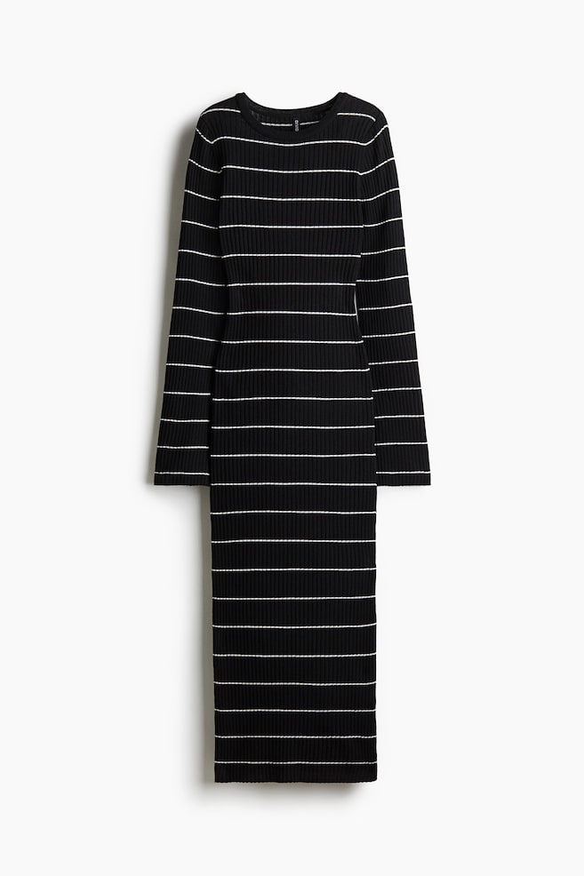 Abito bodycon in maglia a coste - Nero/righe/Crema/righe - 1
