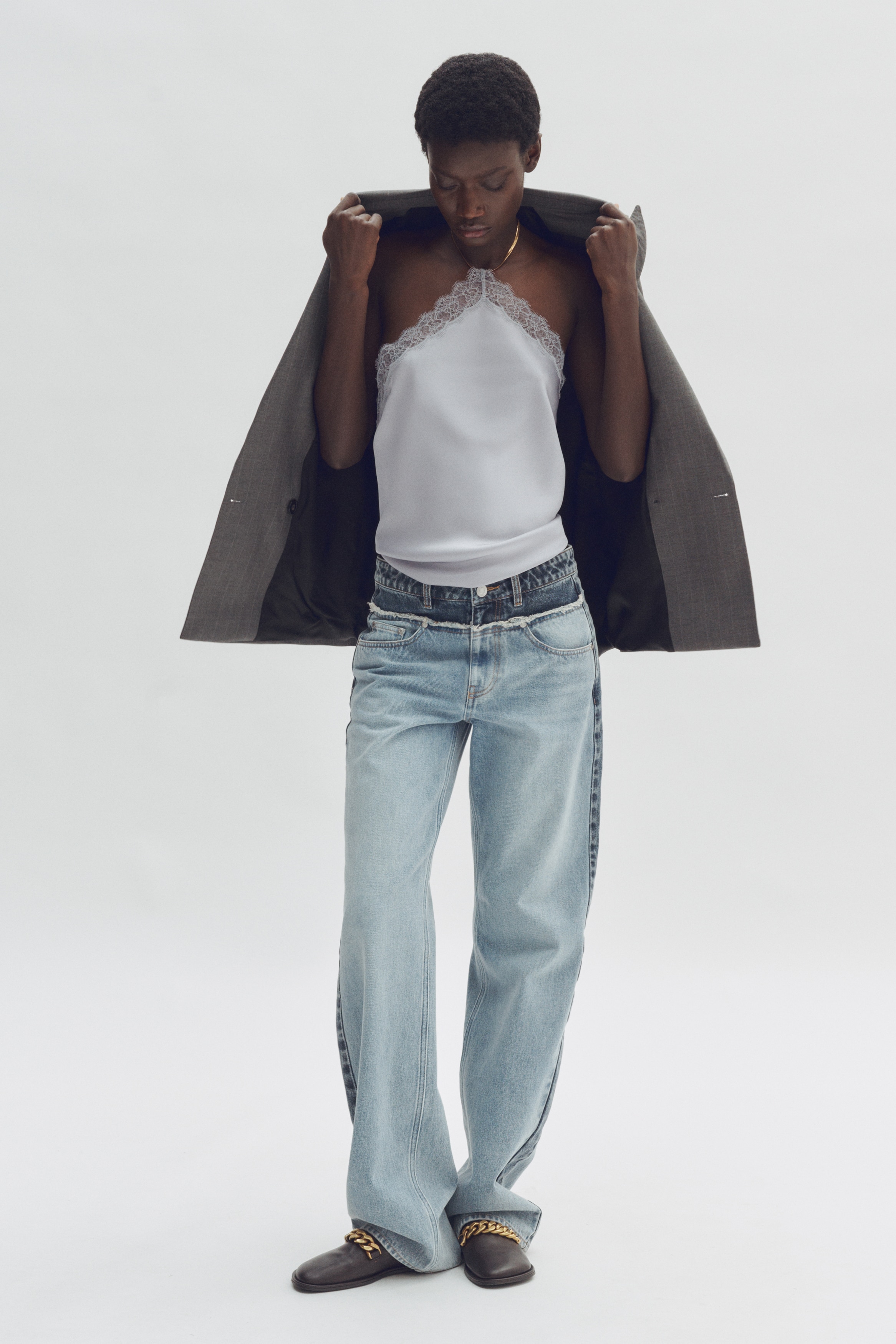 Women's Light dusty blue Lace-Trimmed Halterneck Top | H&M US