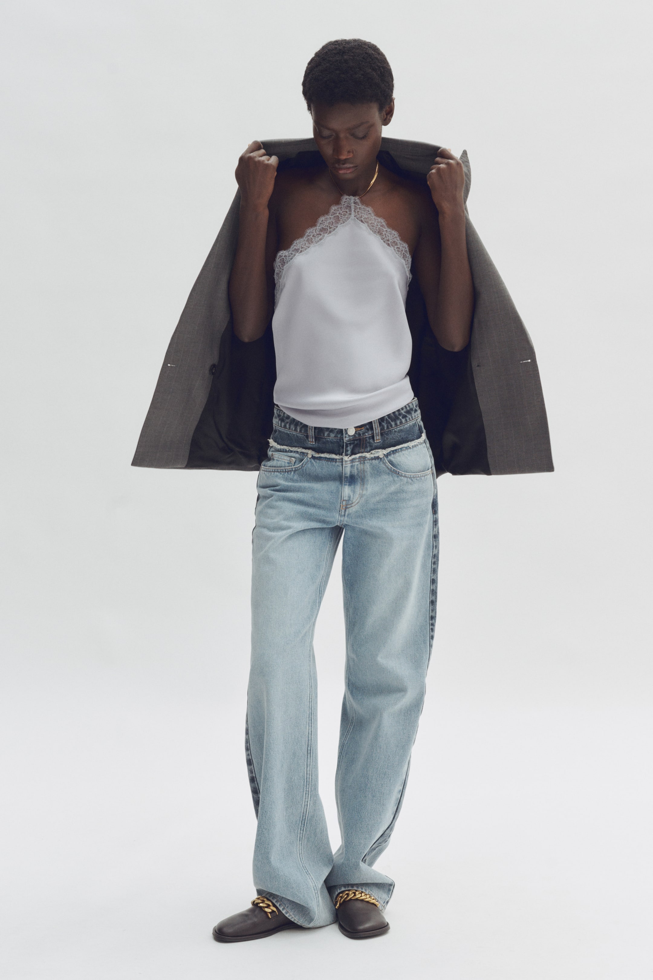 Lace-Trimmed Halterneck Top