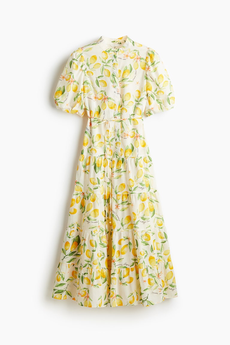 Lange katoenen jurk Wit/citroenen DAMES H&M BE