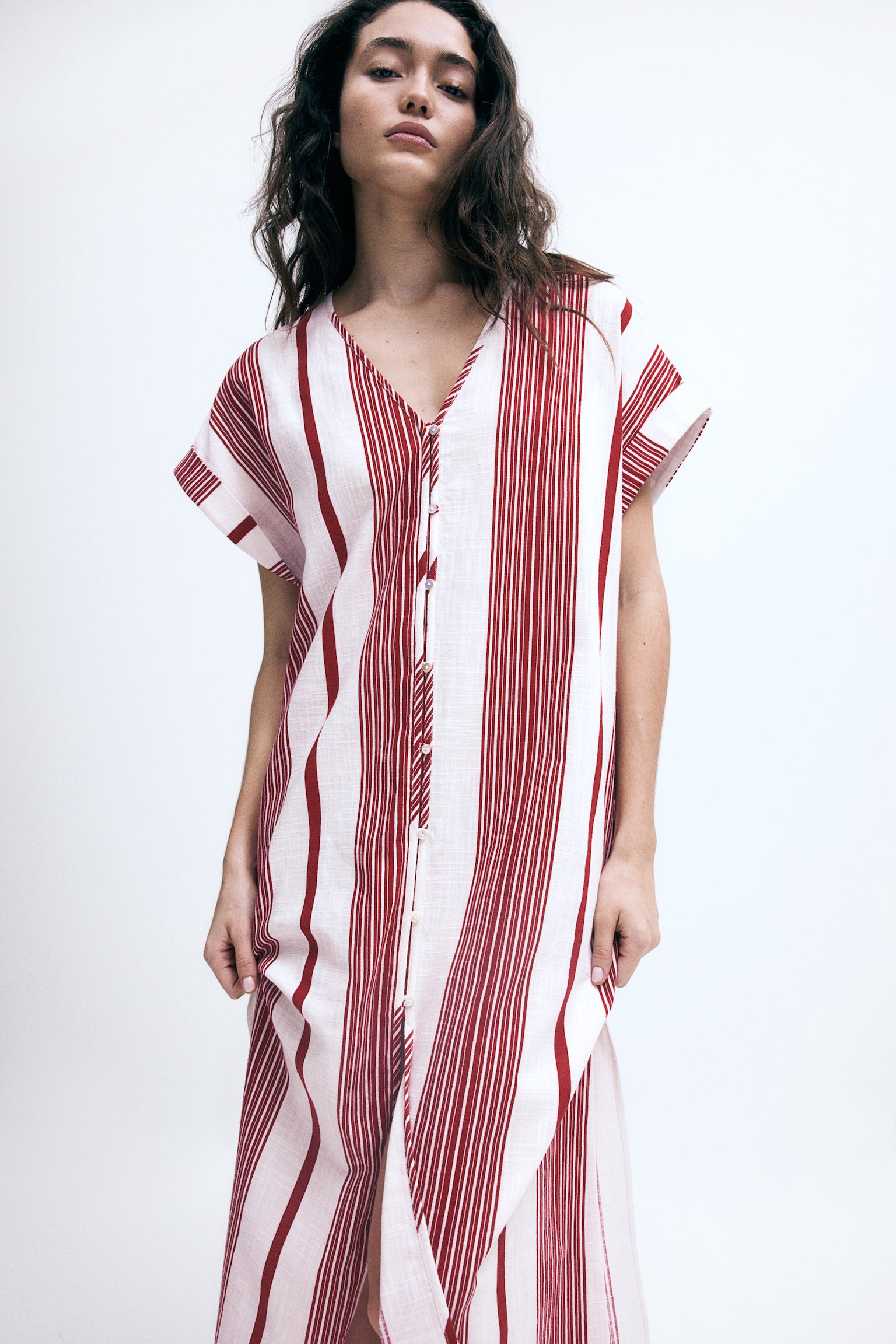 Button Front Crêpe Dress - White/Red stripe/White/Blue stripe - 6