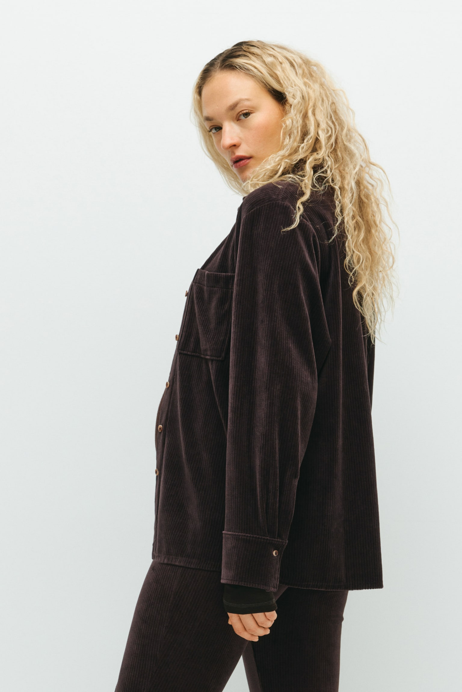 MAMA Ribbed velour shirt - Dark brown/Navy blue - 3