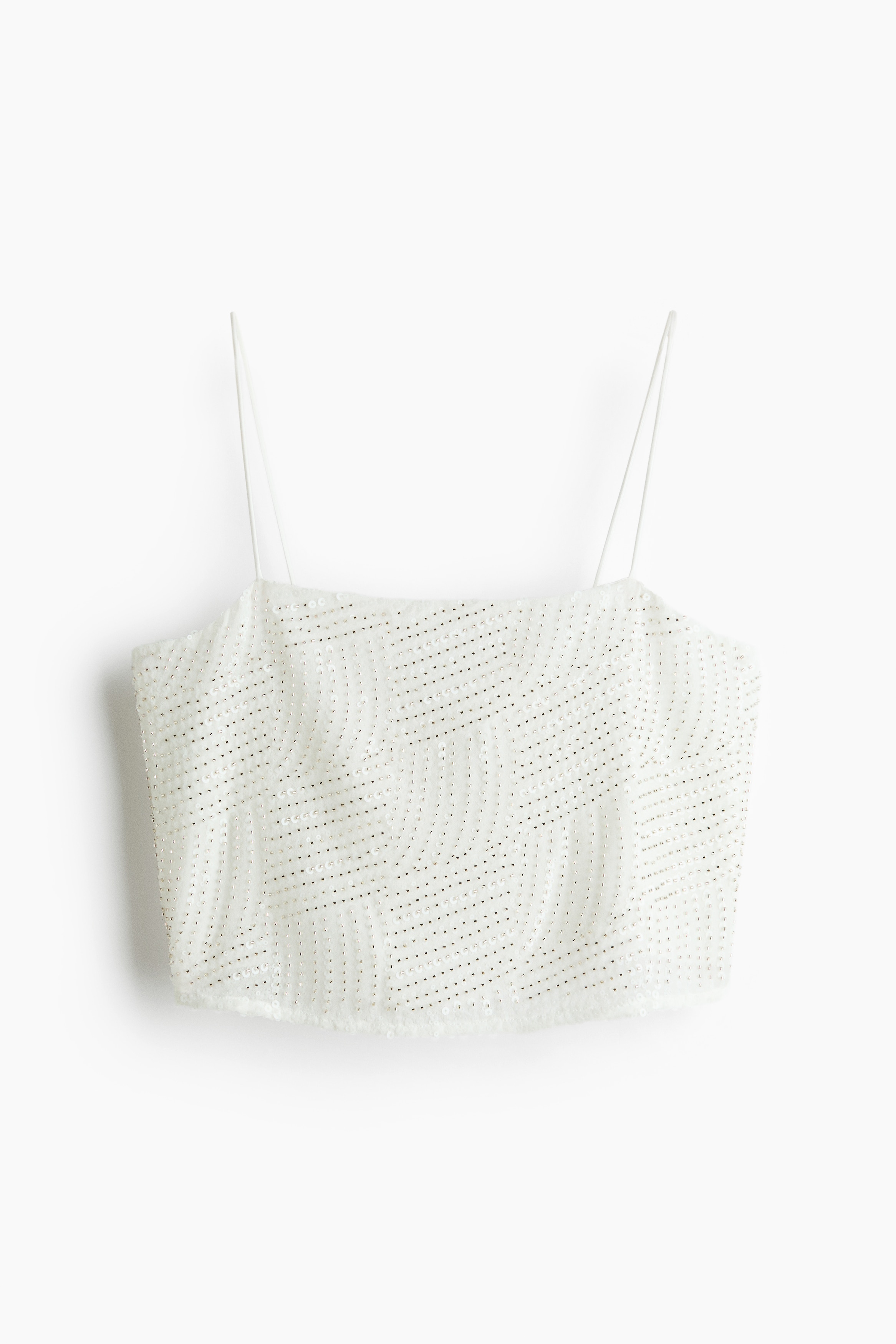 Decorative Detail Cropped Top - White/Light beige