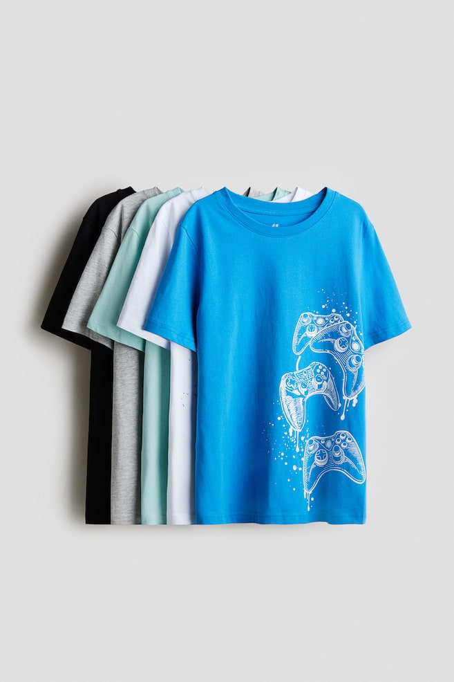 5er-Pack Baumwoll-T-Shirts - Blau/Gamecontroller/Knallblau/Basketballspieler/Grün/Gamecontroller/Hellblau/Cyber - 1
