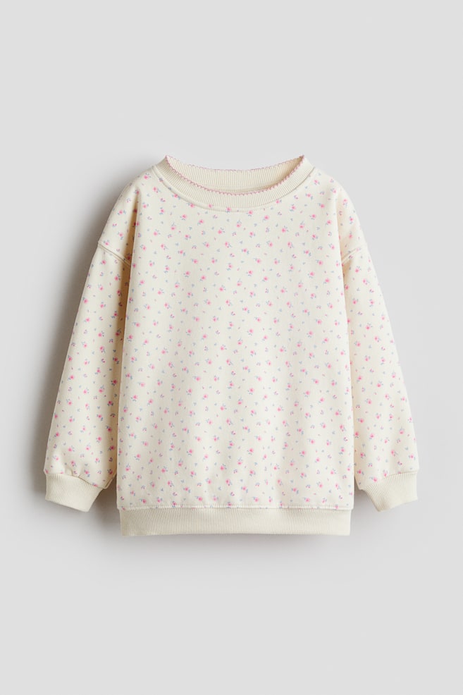 Printed brushed-inside sweatshirt - Light beige/Floral/Light beige/Leopard print/Black/Paris - 1