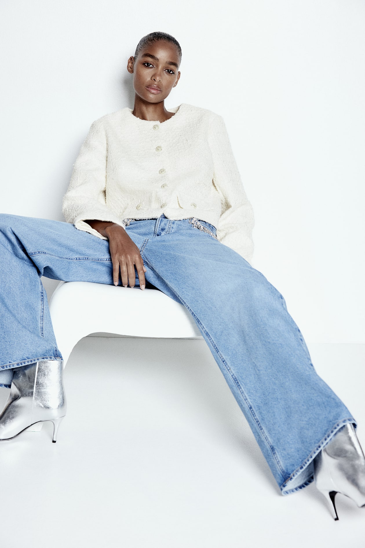 Bouclé jacket - White - Ladies | H&M GB