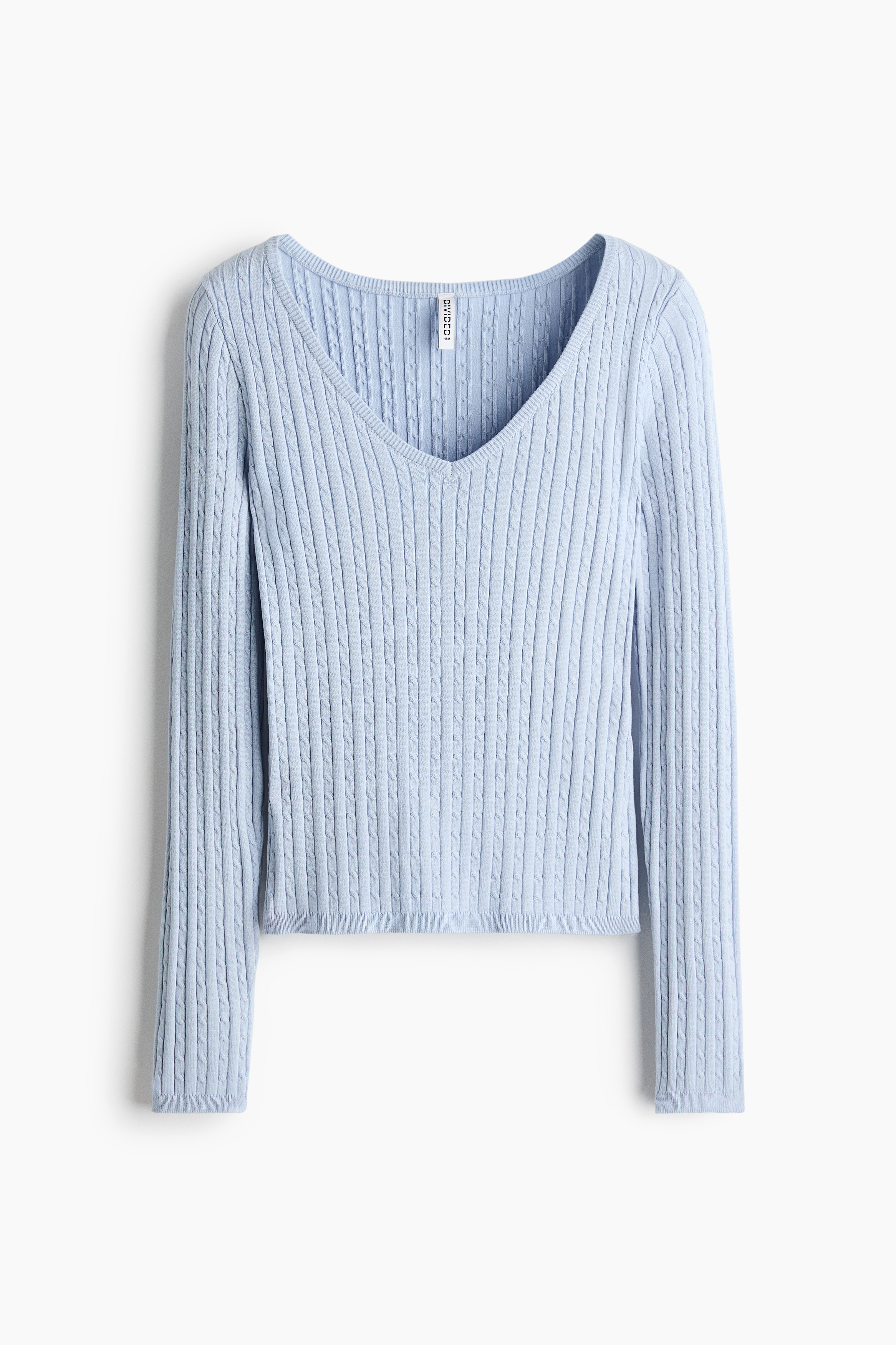 Pull en maille torsadée de viscose mélangée - Bleu clair/Blanc