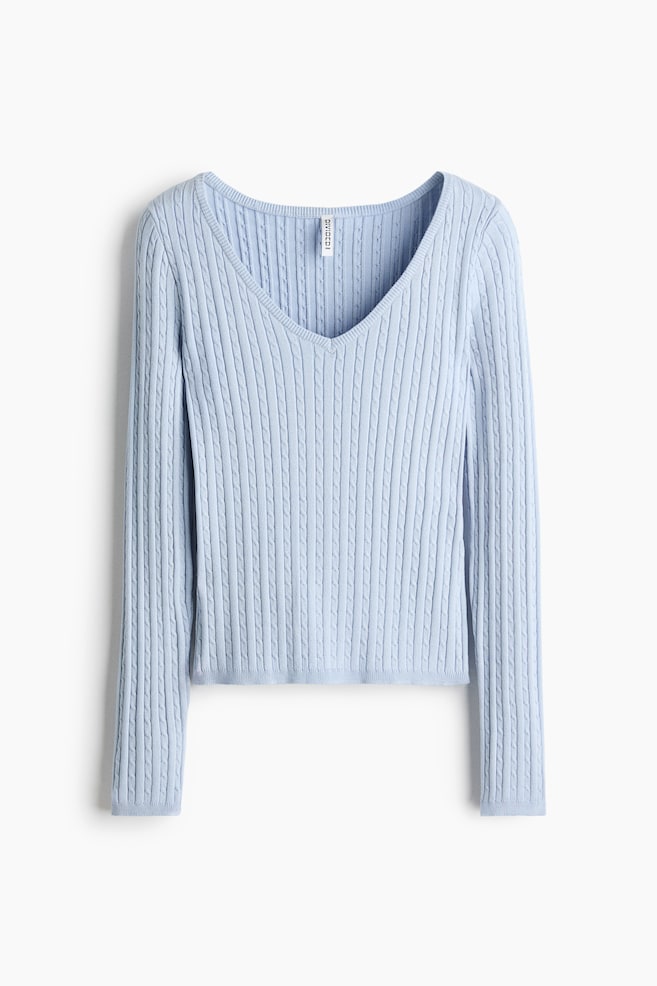 Cable-knit viscose-blend jumper - Albastru-deschis/Taupe/Alb - 1
