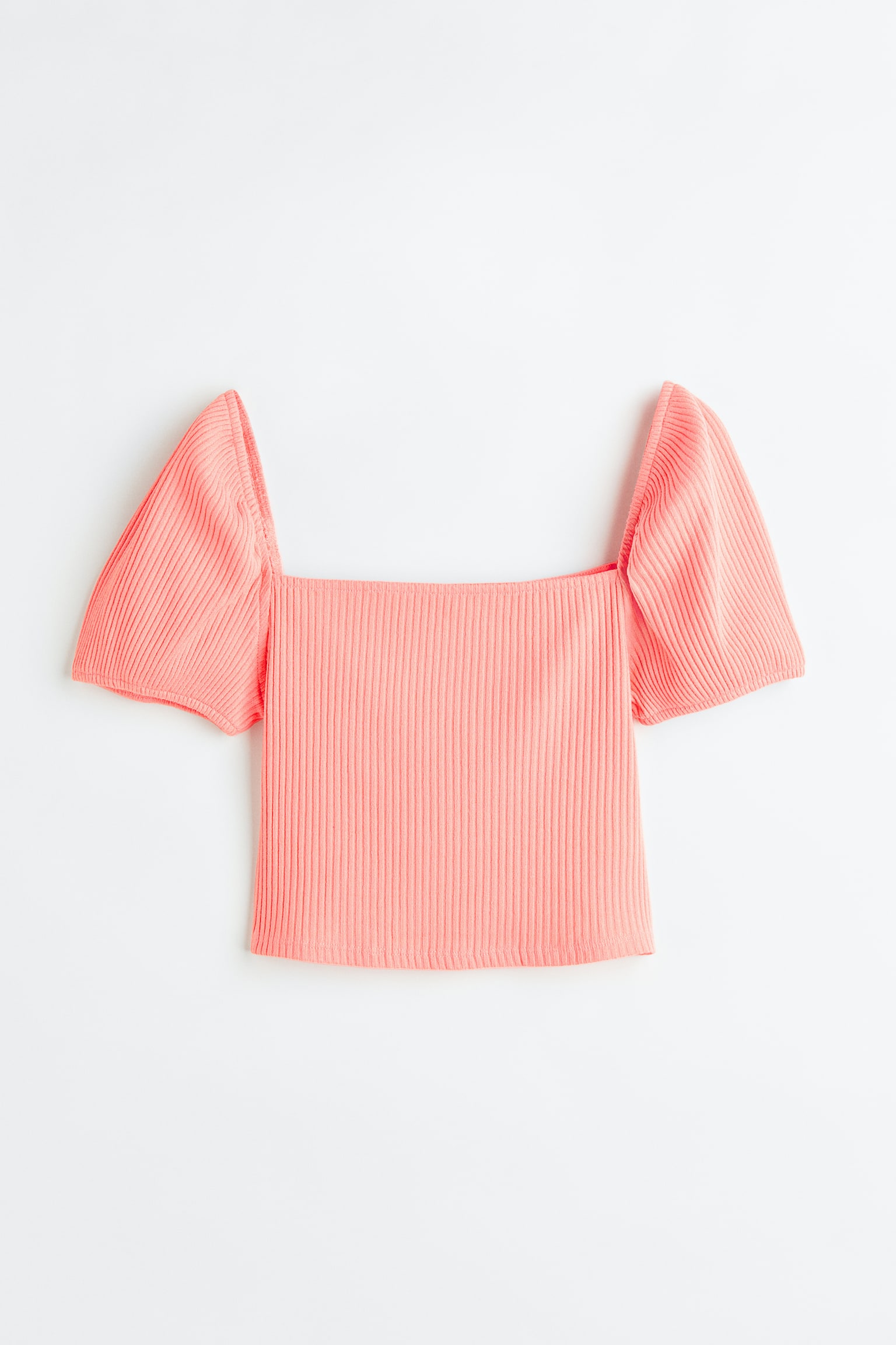 Puff Sleeve Rib Top - Light apricot/Purple/Red/Cream - 1