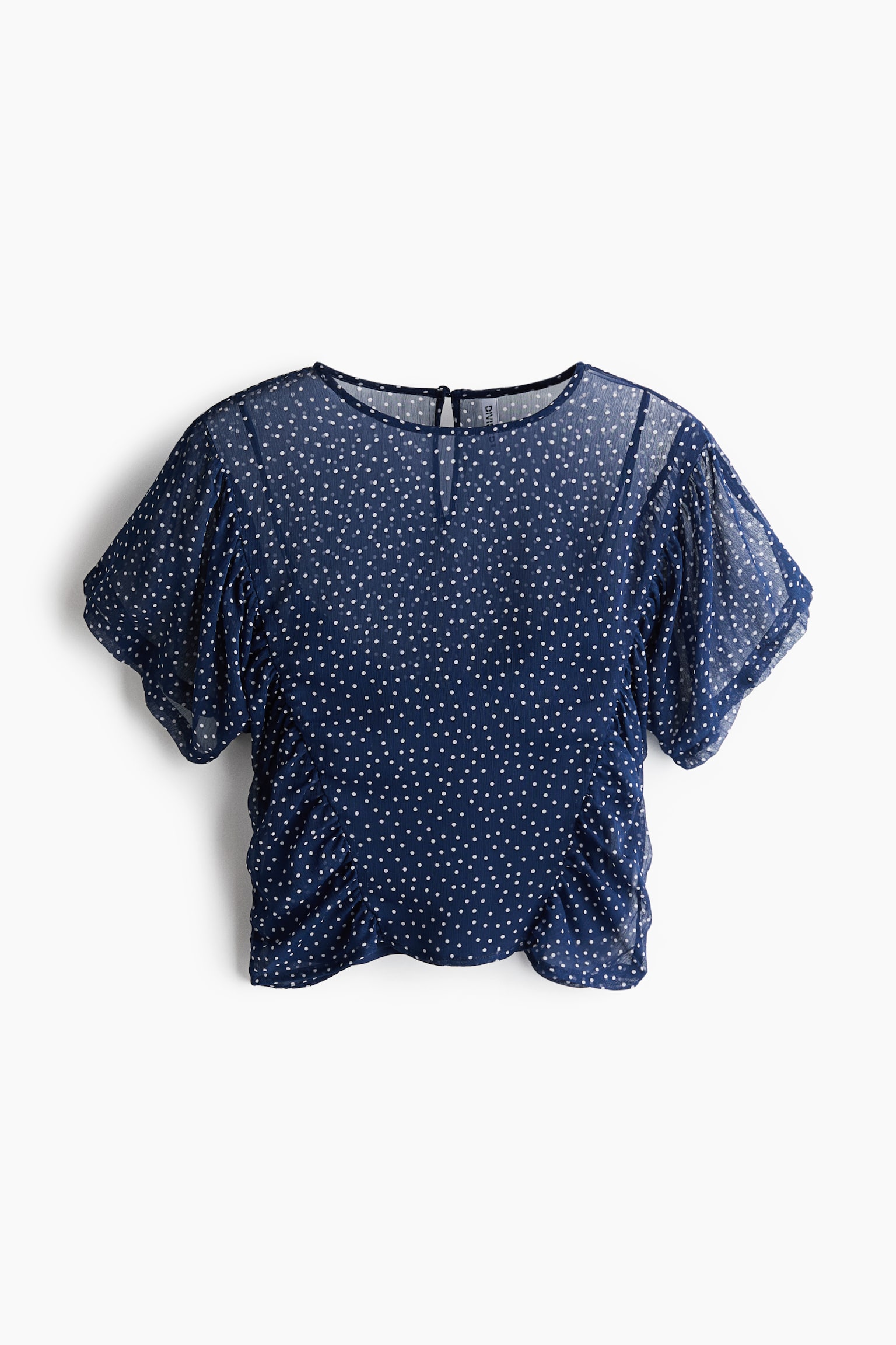Женская блузка H&M Layered Chiffon, цвет: Тёмный синий / В горошек — фото 1