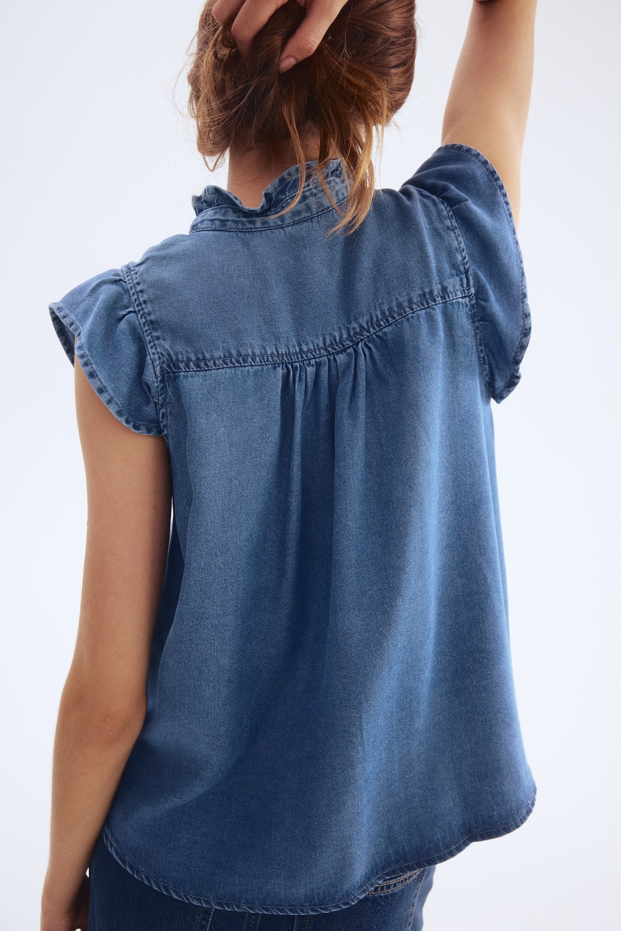 Ruffle-Trimmed Denim Blouse - image 2