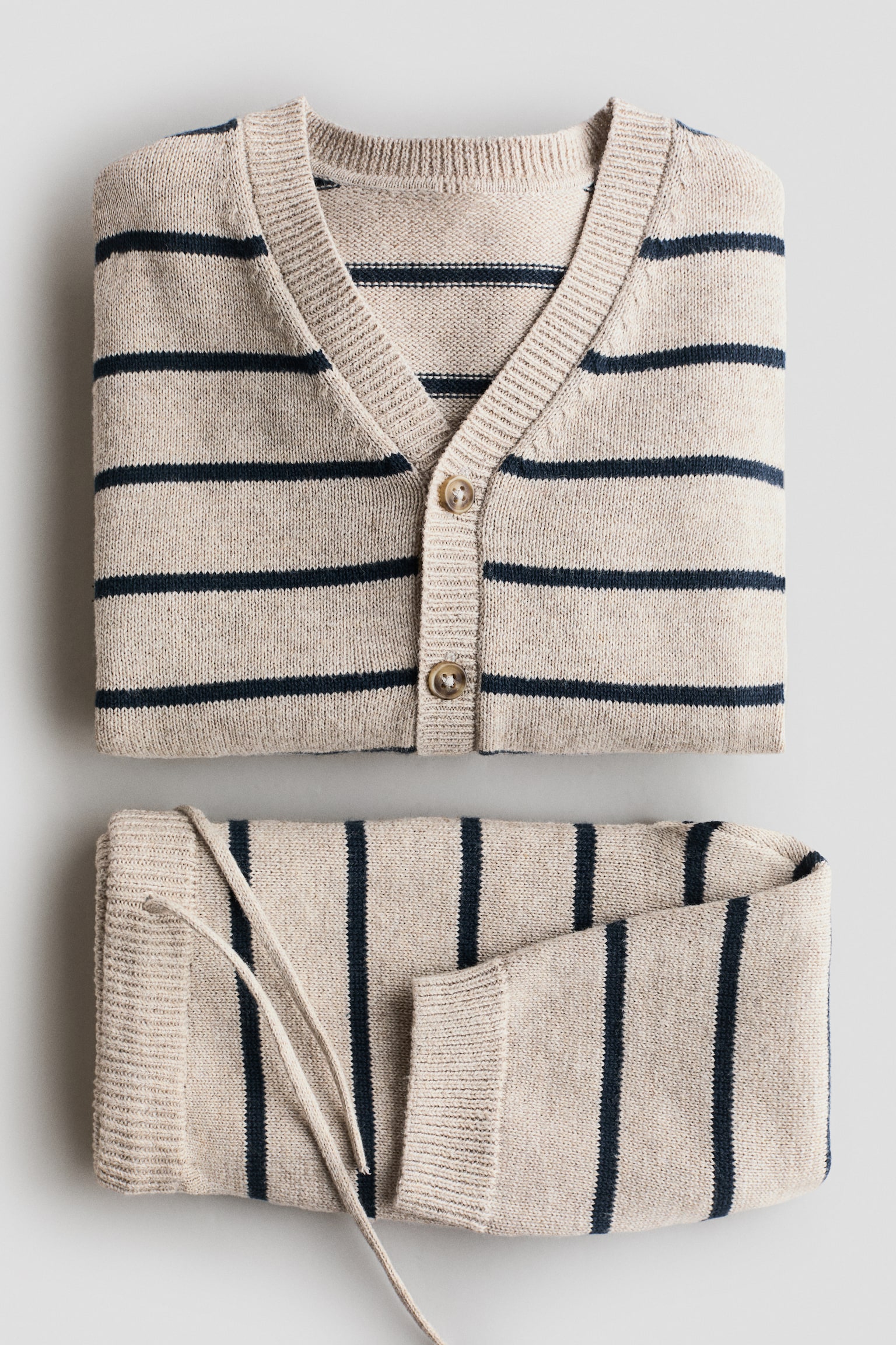 2-piece fine-knit cotton set - Beige/Blue striped - 2