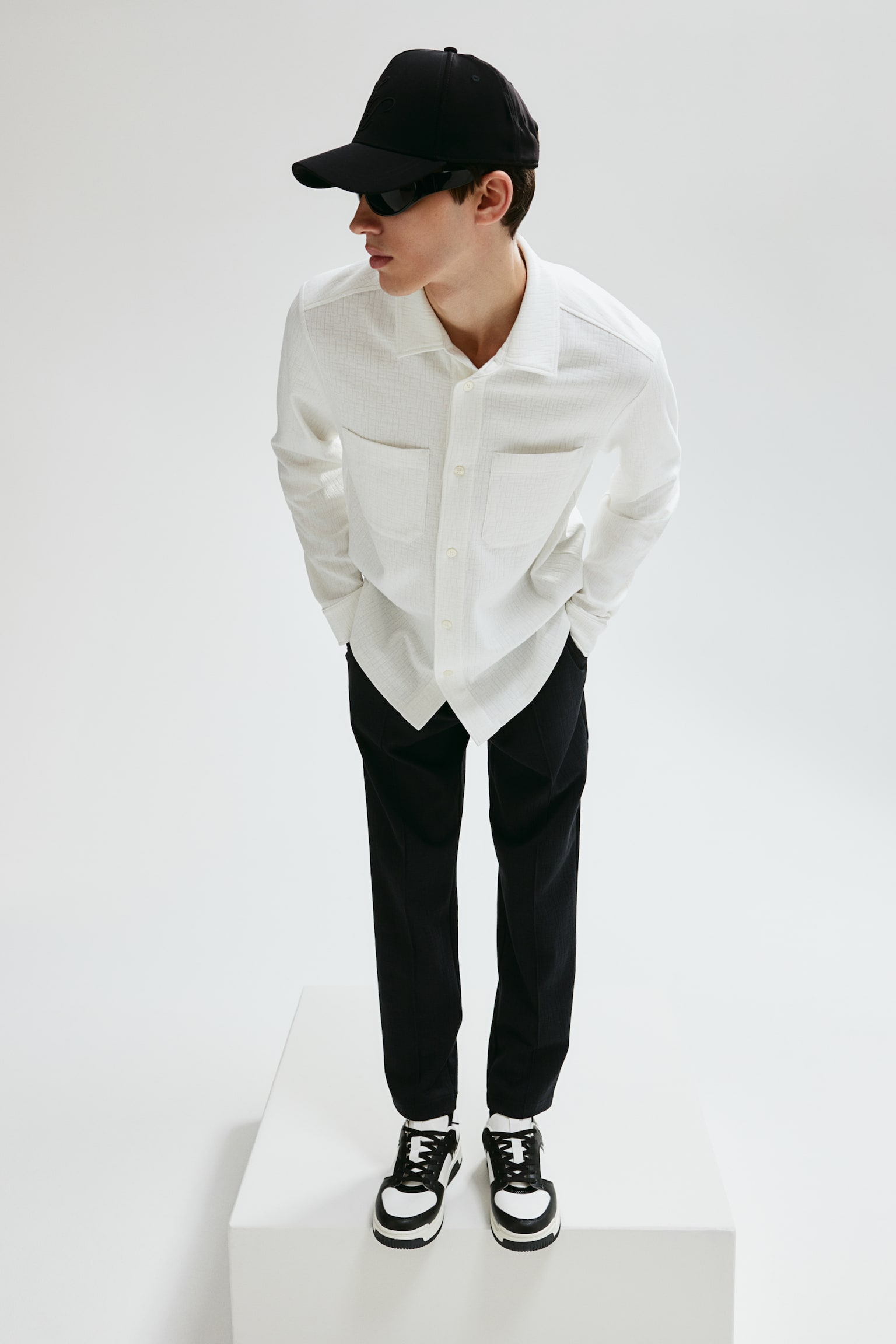 Regular Fit Structured overshirt - White/Black - 6