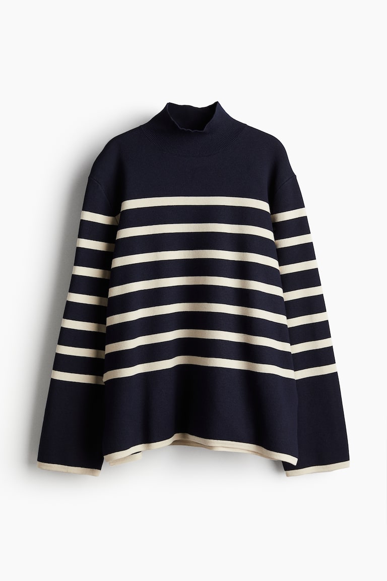 Pull à col cheminée - Bleu marine/rayé - FEMME | H&M FR