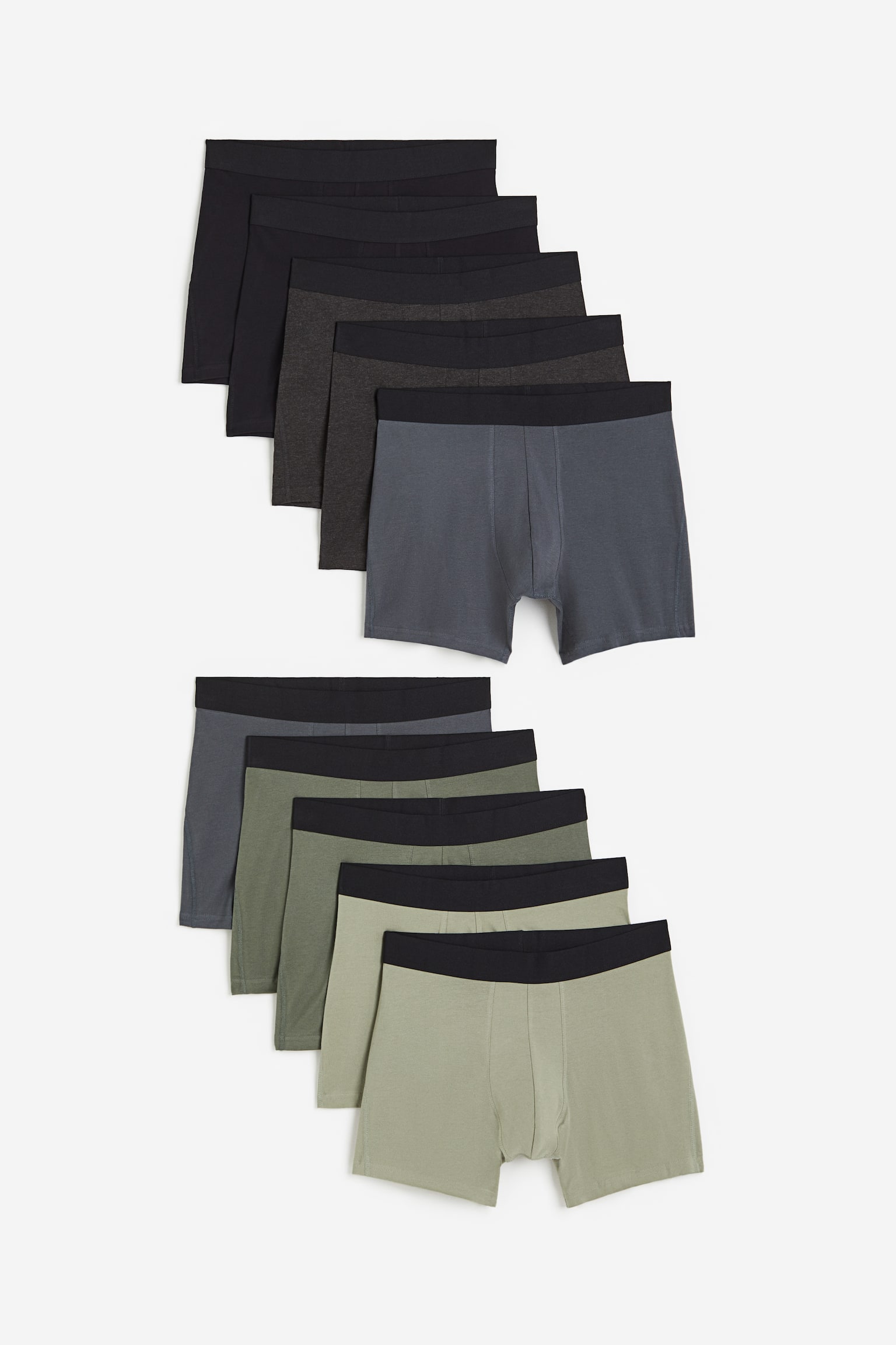 10-pack Lycra® Xtra Life™ Mid Length Boxer Briefs - Green/Grey/Black/Black/Blue/Grey/Black - 1