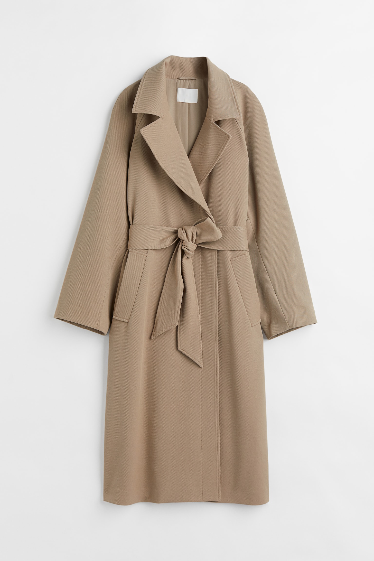 Cappotto in twill con cintura - Beige scuro